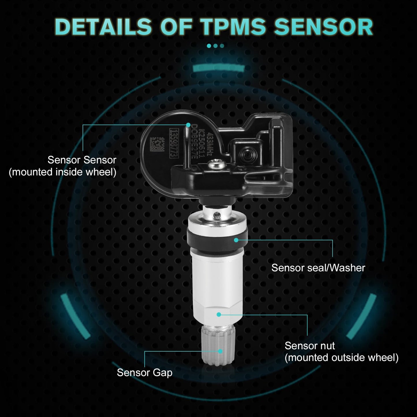 AULINK 13586335 TPMS Sensor, GM 315Mhz Tire Pressure Monitoring Sensor Compatible with Chevy Silverado GMC Cadillac Buick Pontiac Saturn Hummber Saab Replace#13598771 13598772 13581558 4 Pack
