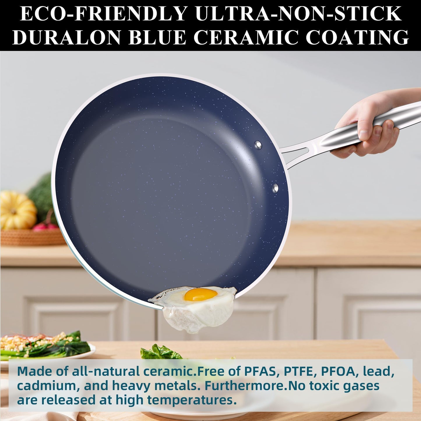 Nuwave 9pc Cookware Set Healthy Duralon Blue Ceramic Nonstick Coated, Diamond Infused Scratch-Resistant, PFAS Free, Oven Safe, Induction Ready & Evenly Heats, Tempered Glass Lids & Stay-Cool Handle