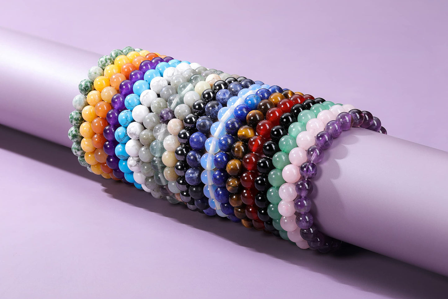 Jovivi Amethyst Crystal Bracelets for Women Men - 8mm Handmade Natural Semi Precious Gemstone Beaded Bracelets, Round Stone Beads Stretch Bracelet, Healing Yoga Bracelets Jewelry Gifts