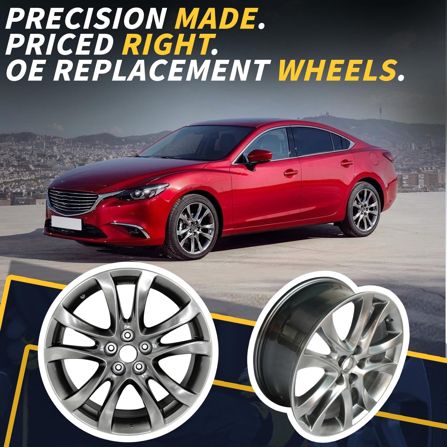 LUNEGUE New 19x7.5 New 19 Inch 19" Aluminum Wheel Rim Fits for 2014 2015 2016 2017 Mazda 6 Bright Dark Silver New Single Replacement Rim