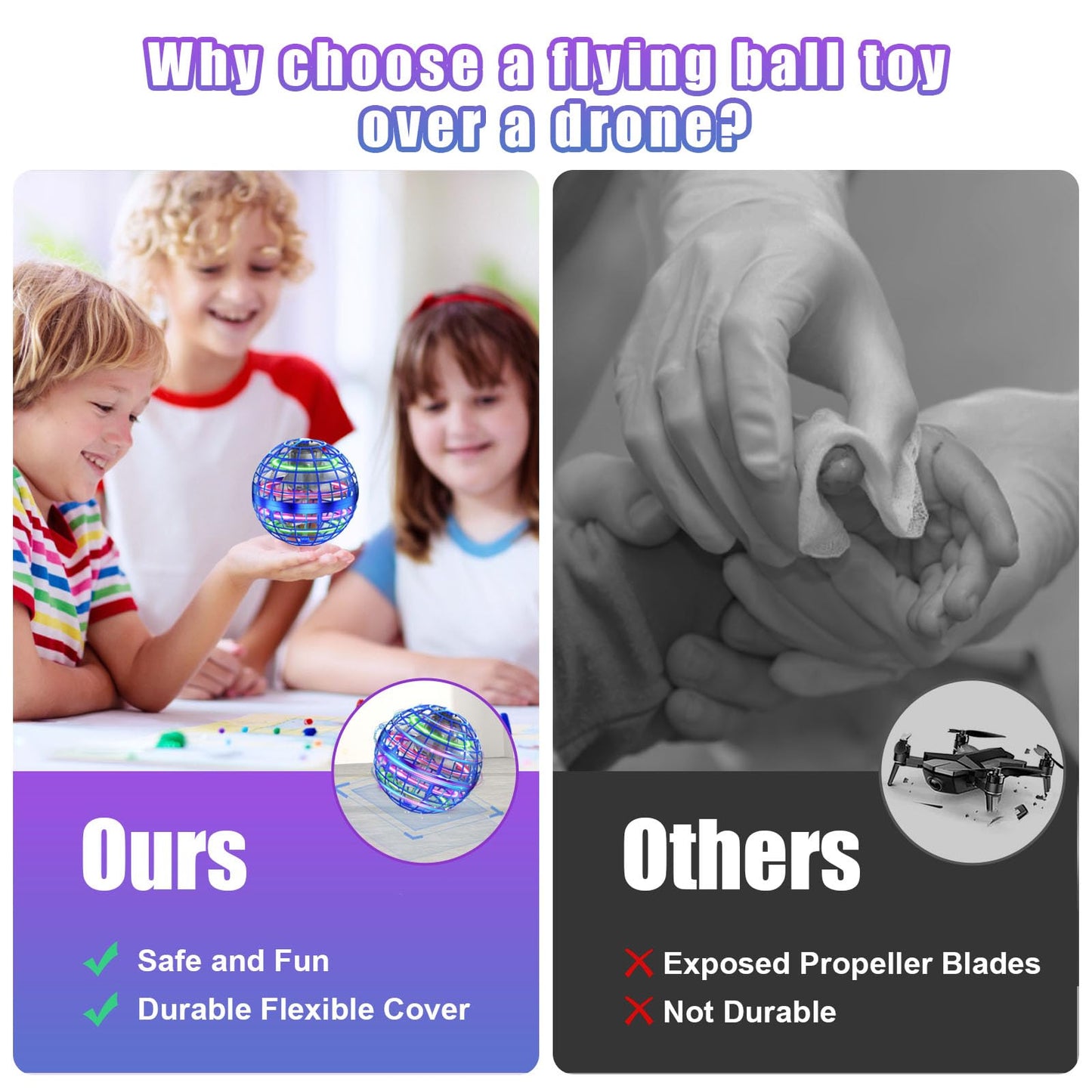 XINHOME 2 Pcs Flying Orb Ball Toys(Blue+Pink) Soaring Hover Boomerang Spinner Hand Controlled Mini Drone for Kids Adults Outdoor Indoor