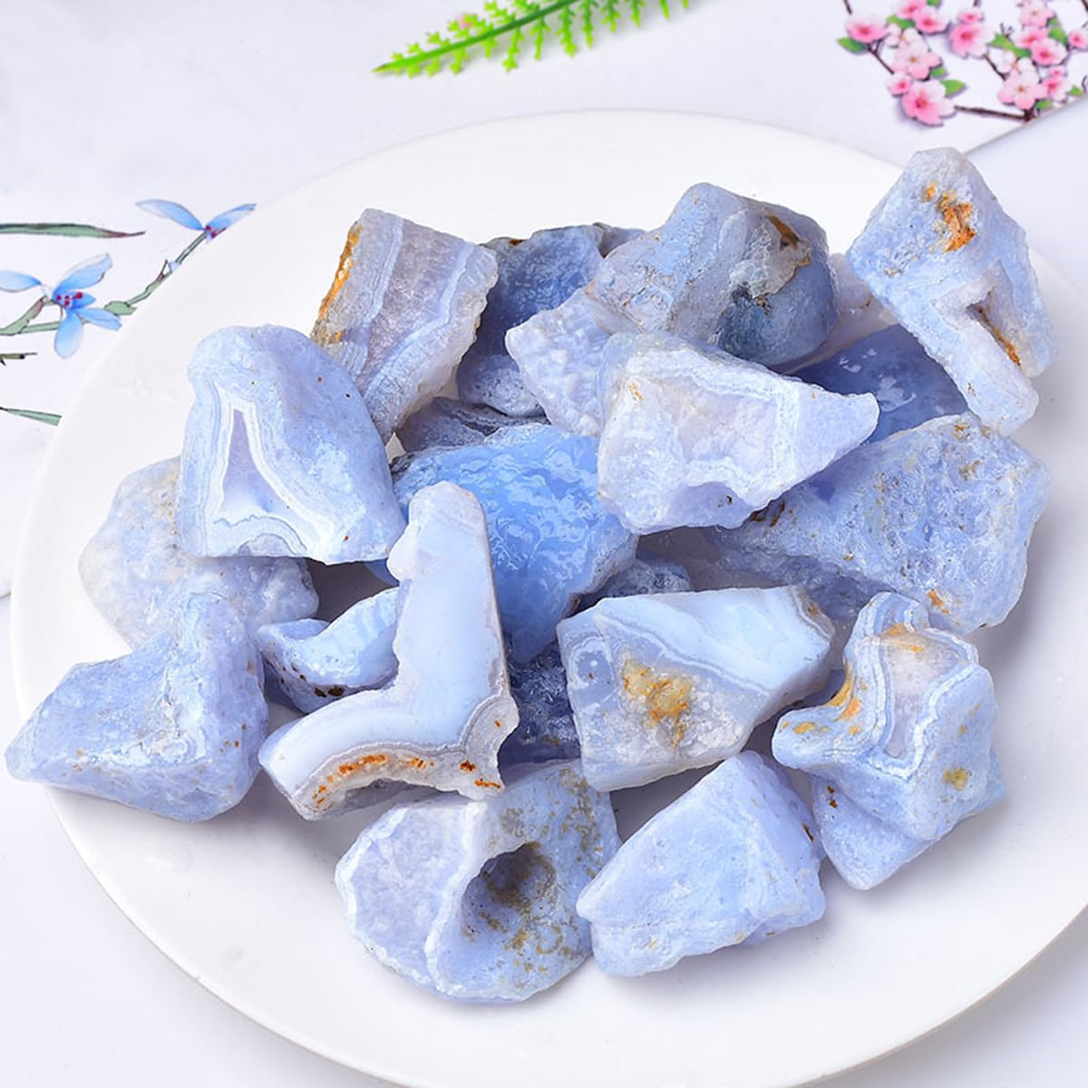 Erliway 1.25-2" Blue Lace Agate Raw Stone and Healing Crystals, Natural Rough Stone for Tumbling, Cabbing, Fountain Rocks, Decoration, Raw Crystal and Healing Stones for Polishing, Wicca & Reiki