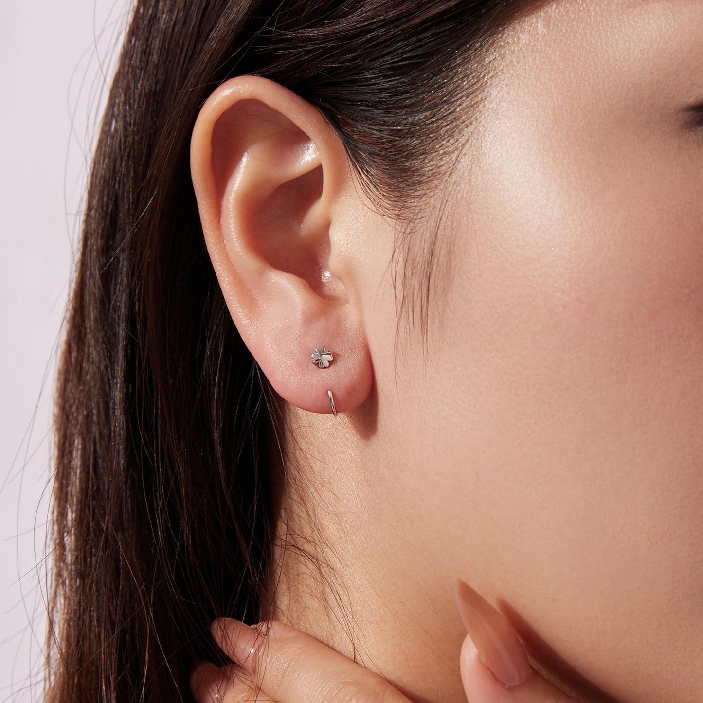 BISAER 925 Sterling Silver Heart Star Small Hoop Earrings, Hypoallergenic Backless Earrings Cartilage Earrings for Women, Dainty Sleeper Earrings with No Back Half Hoop Earrings Jewelry Gift for Her (Clover)