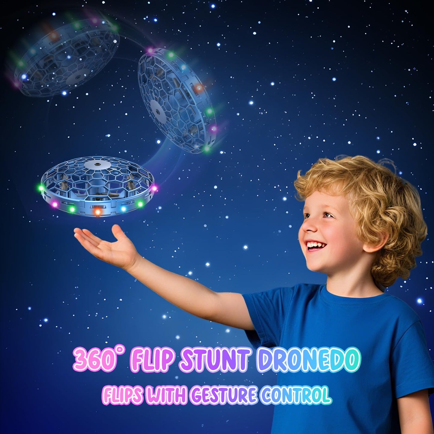 TSM005 Mini Drone for Kids,Hand Operated UFO Toy,Flip Stunt Hover Toy with LED,Easy Indoor Outdoor Flying Toys,Rechargeable UFO Drone for Kids 6-8-12 ,Cool Christmas Birthday Gifts for Boys Girls(Blue)