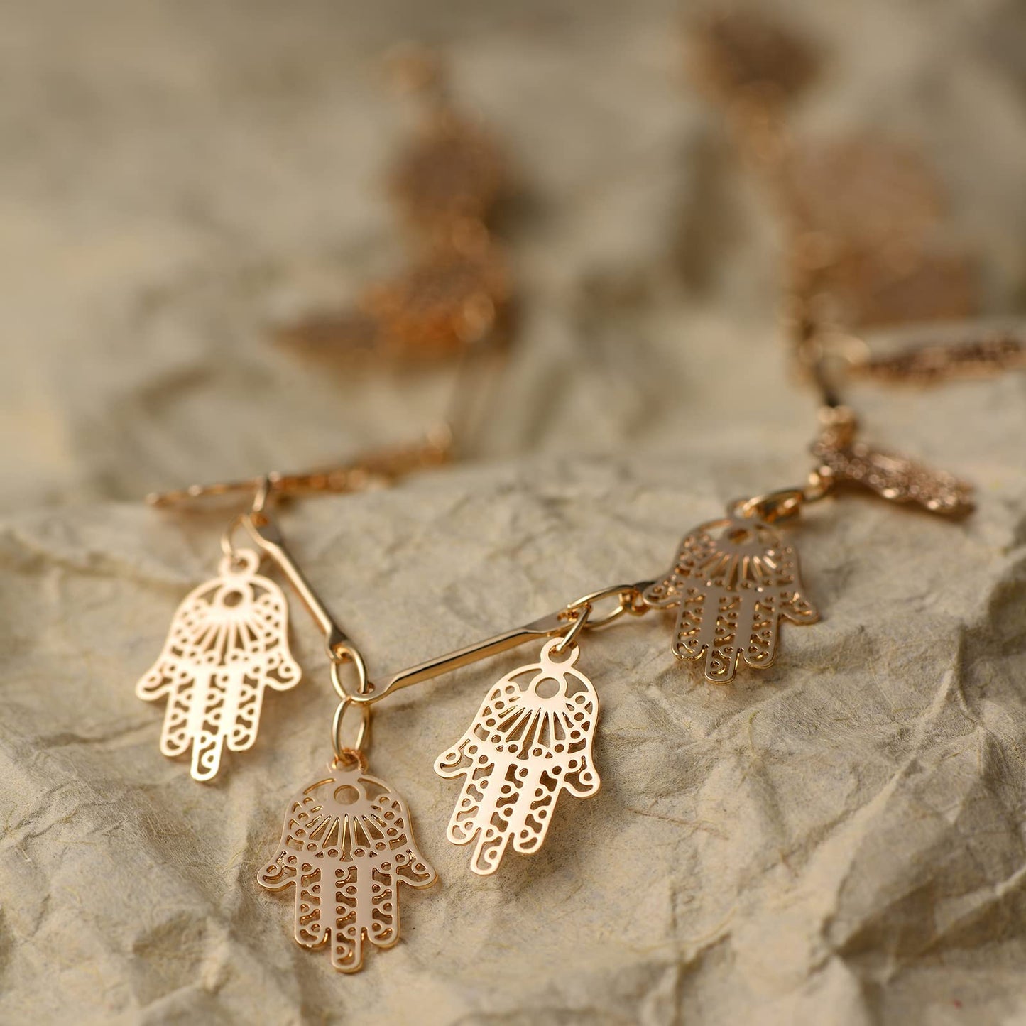MTMY Gold Anklets for Women 14K Gold Plated Tassel Foot Chain Dainty Adjustable Cute Summer Beach Boho Anklets Jewelry Gift (hamsa)