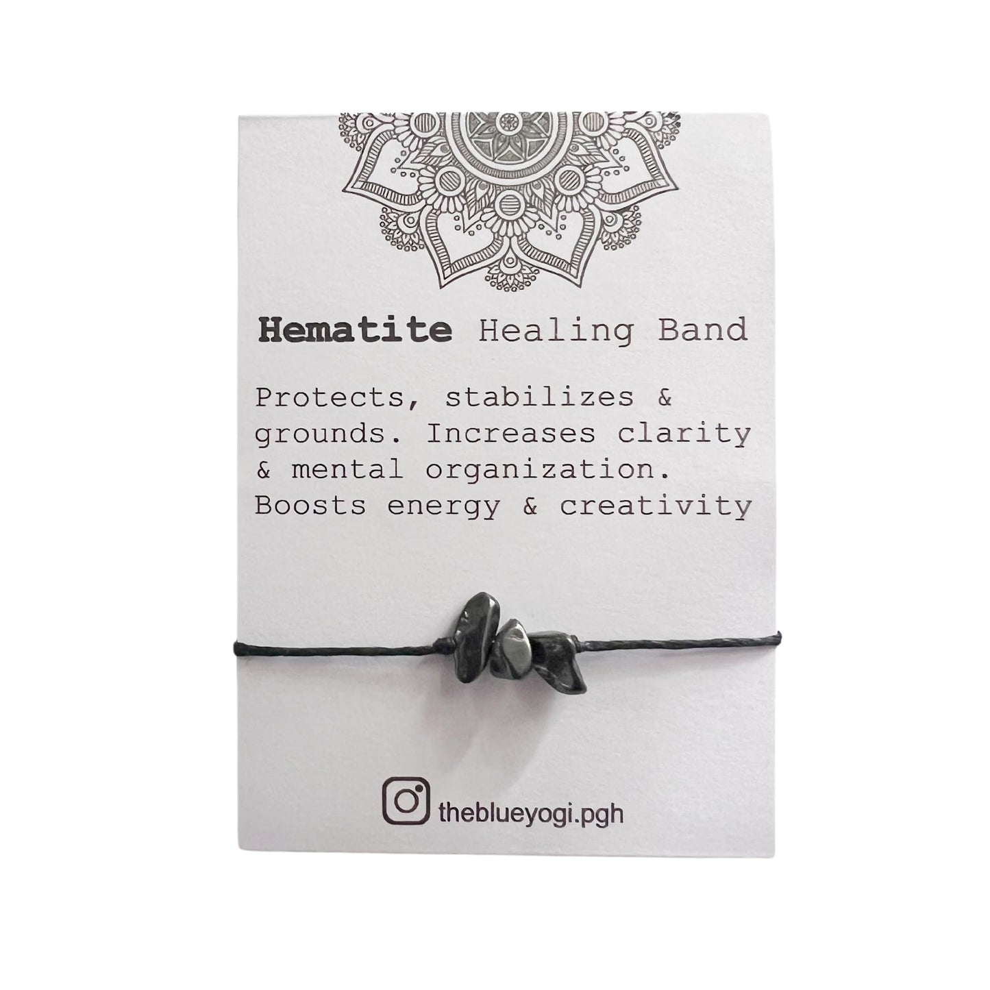 The Blue Yogi Hematite Healing Bracelet Anklet, Adjustable Cord Crystal Bracelet for Women Men, Spiritual Protection Jewelry with Affirmation Card