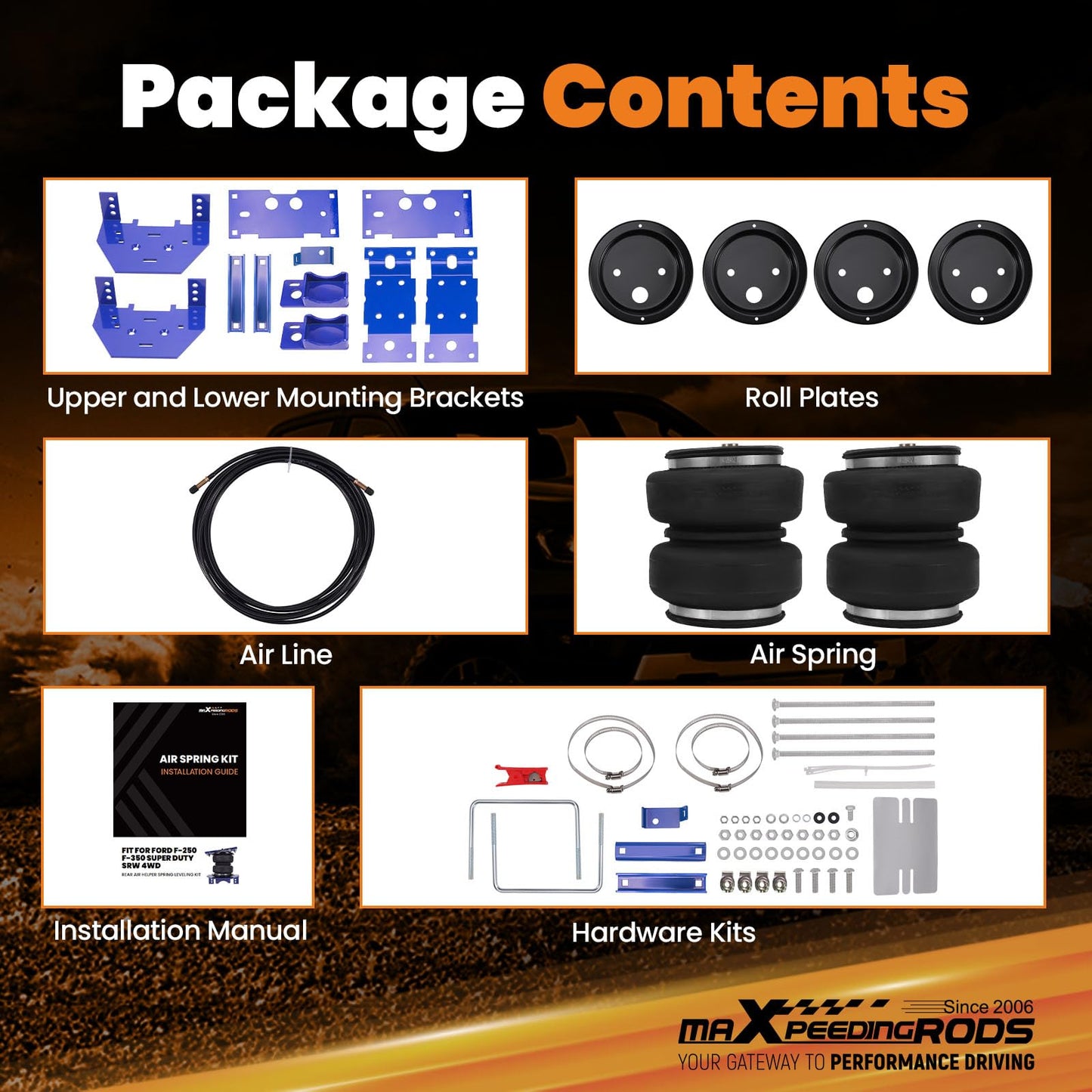 maXpeedingrods 5000 lbs Rear Air Suspension Bag Kit for Ford F-250-F-350 Super Duty Pickup SRW 4WD 2023-2025 Air Ride Leveling Kit w/Jounce Bumper