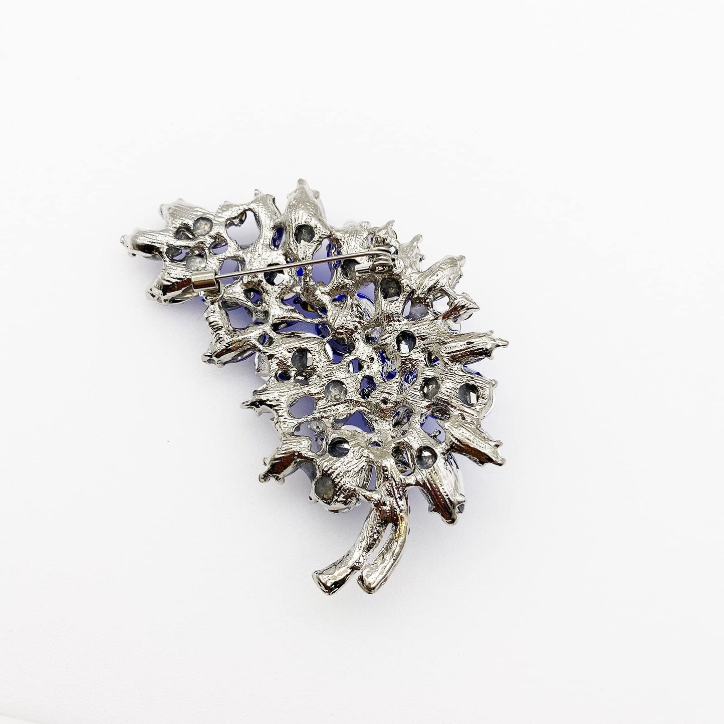 LAXPICOL Vintage Blue Austrian Crystal Flower Leaf Bouquet Clusters Large Big Brooch Pin For Women Jewerly