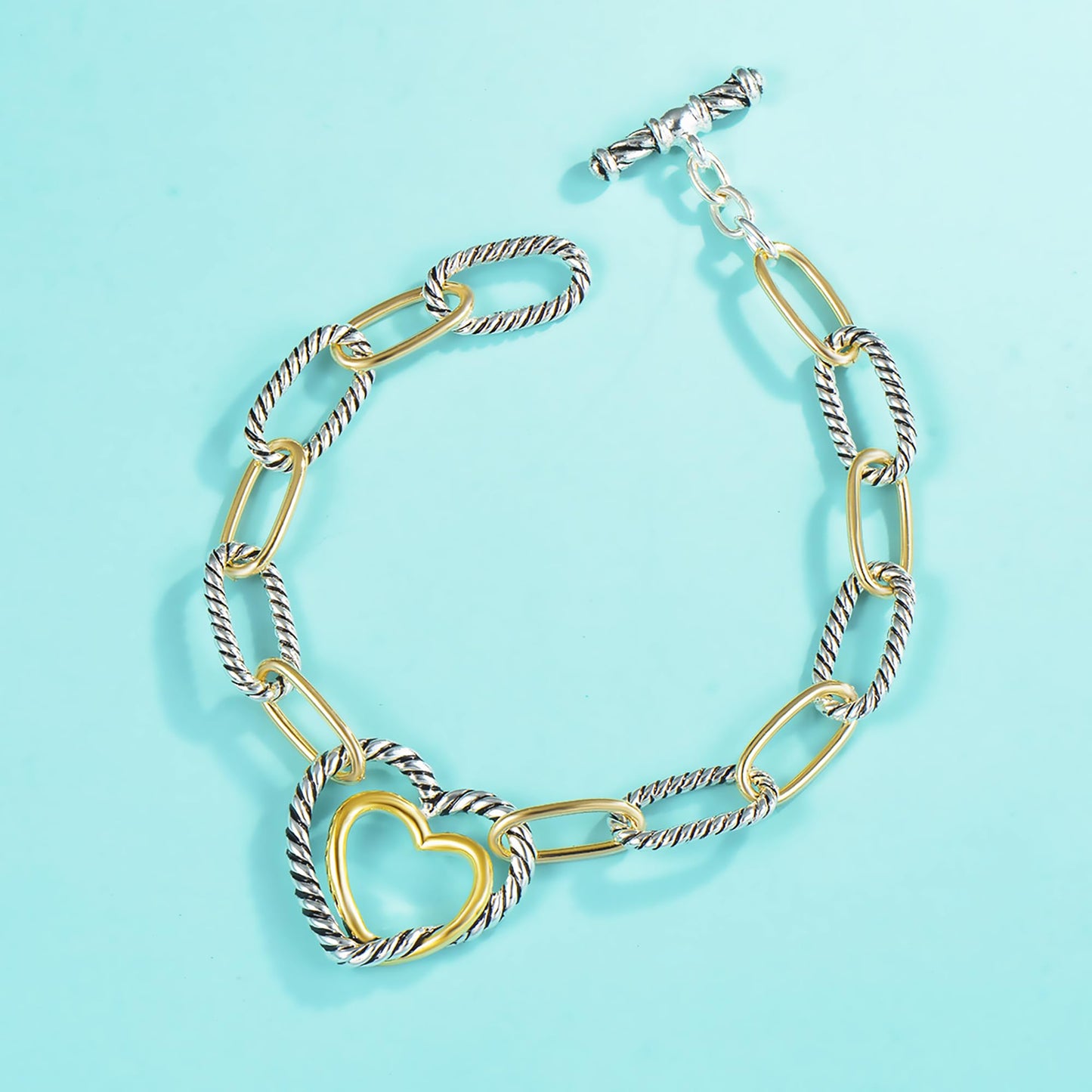UNY JEWEL Twisted Cable Link Chain Bracelet Two Tone Heart Twisted Charm Women Jewelry Christmas Designer Inspired Look Alike Fashion
