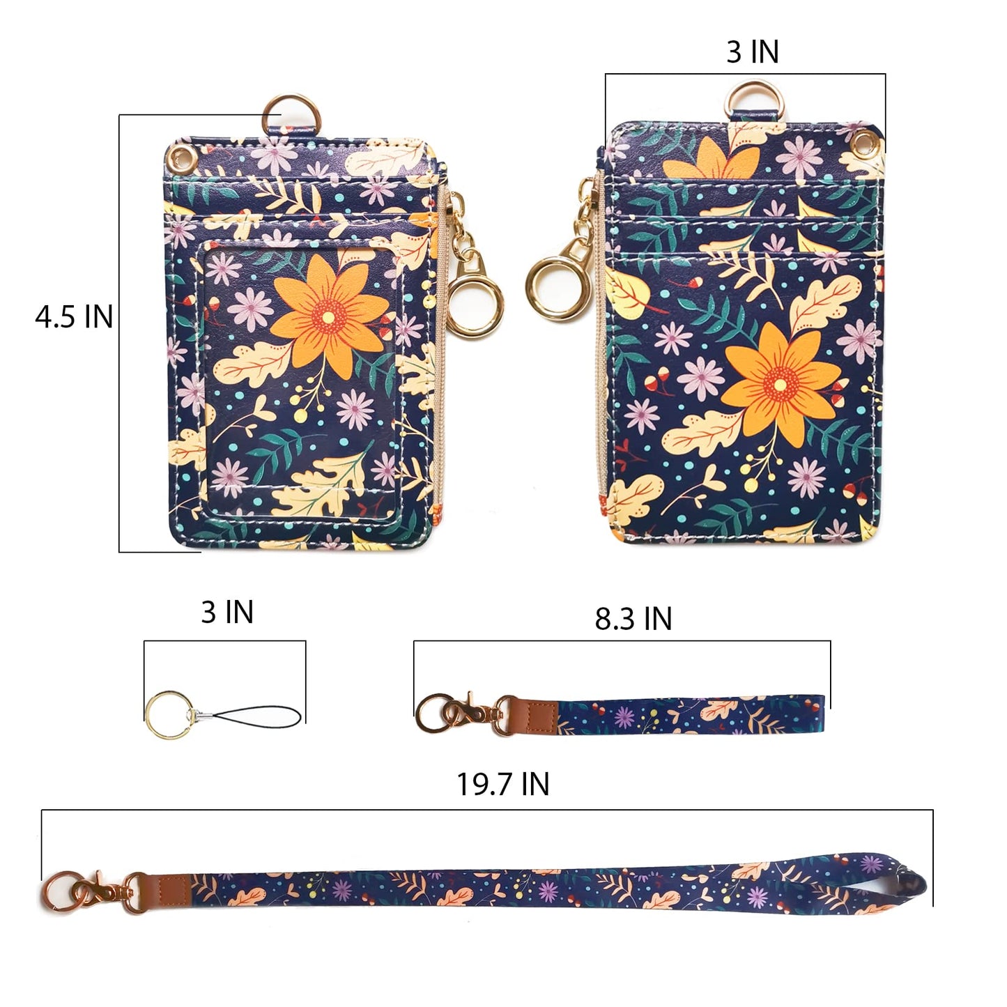 Lanyard Wallet,Wallet Lanyard,lanyards for id Badges,lanyards for id Badges for Women,Lanyard Wallet for Women,Fashion Badge Holder with Zipper（Autumn Sunflower）