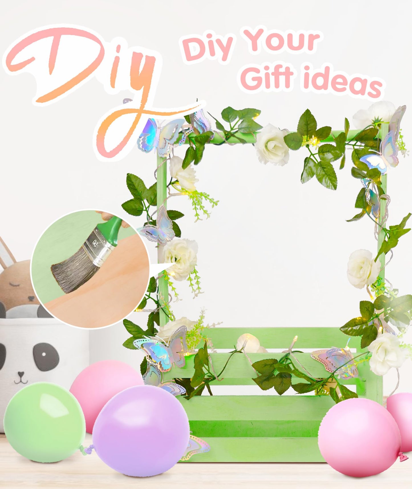 Wooden Baby Shower Crate Closet-Baby Shower Basket with String Lights Butterfly Welcome Gift Basket Wooden Crate for Baby Gift Basket Newborn Boys Girls Pregnancy Gifts-Small Baby Shower Gifts