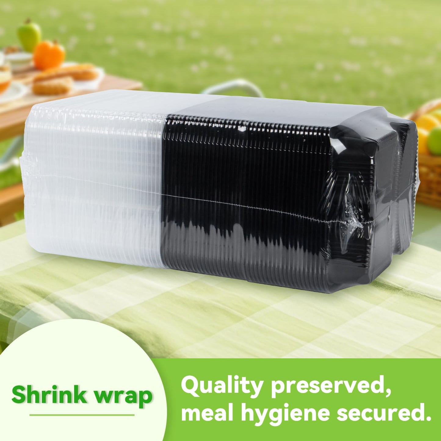 FRESHPAK Food Containers Reusable 40 Pack 38oz - Shrink Wrap Leakproof | Portion Control Leftover Plastic Container with Lid | BPA Free Freezer & Microwave Safe Meal Prep | 3 Compartment Takeout Boxes