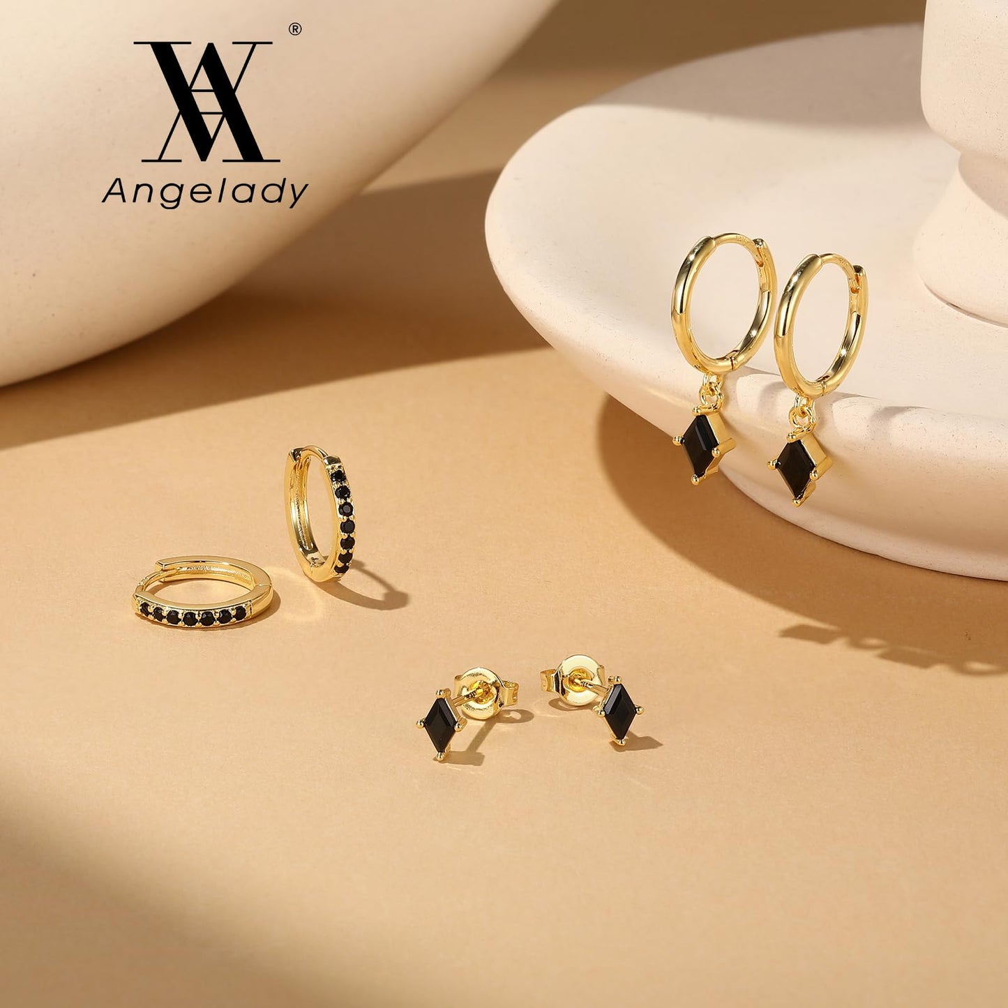 Gold Hoop Earrings Set for Women, Dainty 14K Gold Plated Black Earrings, Hypoallergenic Trendy Small Earring Stacks Multiple Piercing, Huggies Black Dangle Earring Jewelry for Women