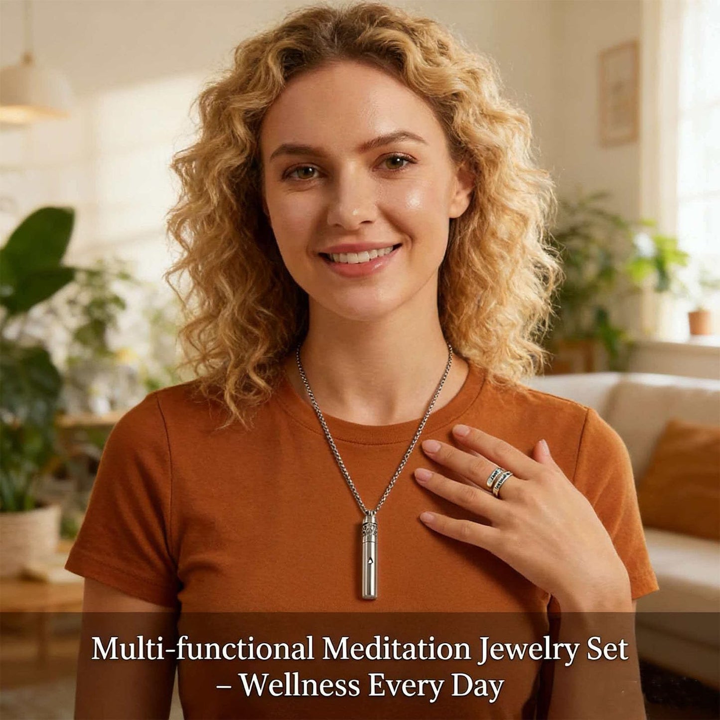 phaxud Stainless Steel Mindfulness Breathing Necklace for Anxiety Original Upgrades Quit Smoking Necklace with Essential Oil Diffuser Multifunctional Jewelry (G)