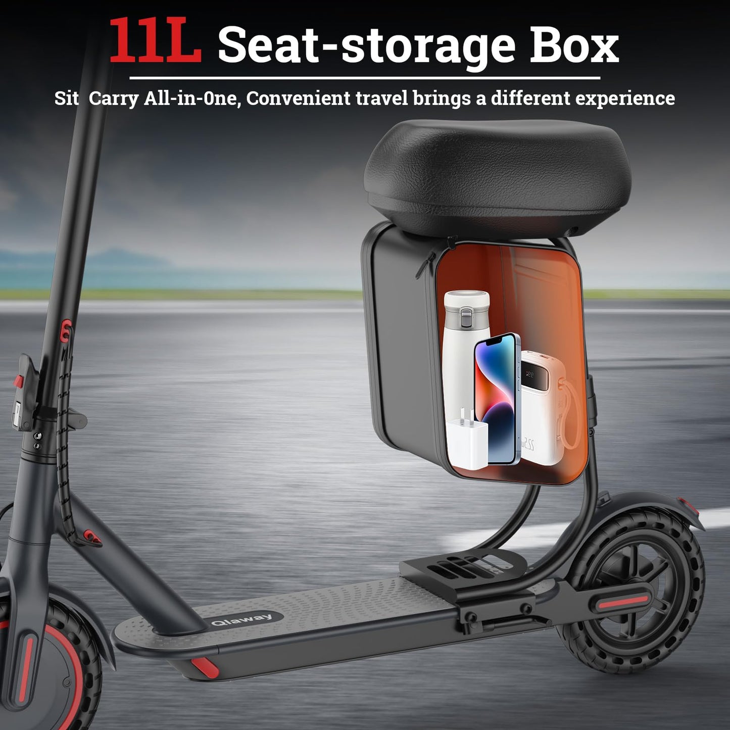 Qlaway Electric Scooter with Seat - 8.5" Solid Tire, Powerful 350W Motor, Top Speed 19 MPH, Max 16 Miles Ranges, Load 264LBS, Aluminum Alloy Frame Foldable Commuting Escooter for Adults & Teens