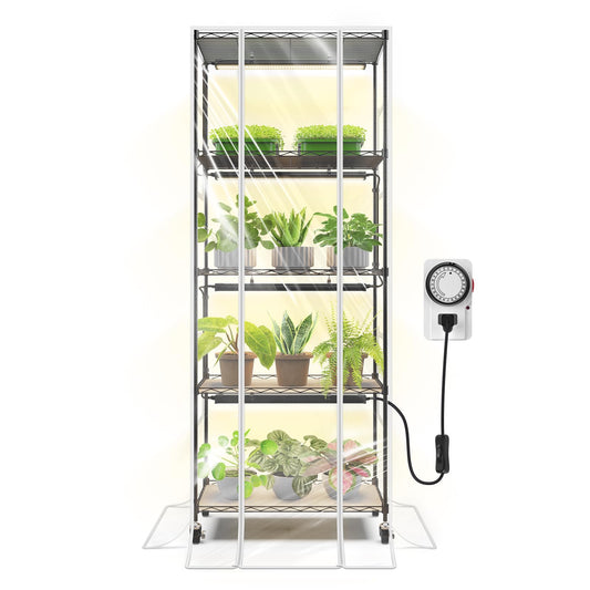 Barrina CX91Z Indoor Greenhouse with Grow Light, 5-Tier Plant Stand with Cover and 1.6FT 25W(Per Light) Full Spectrum Plant Lights, Plant Shelves with Tent for Seed Starting, 23.6x13.8x59IN