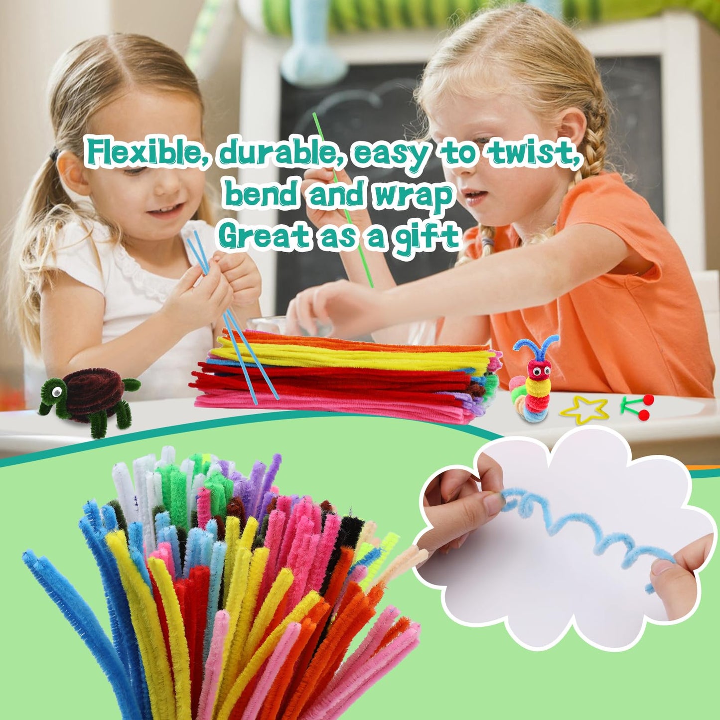 Zlulary Pipe Cleaners Craft, Pipe Cleaners Craft Supplies, Art and Crafts Kit with Instructions Arts Crafts Decorations