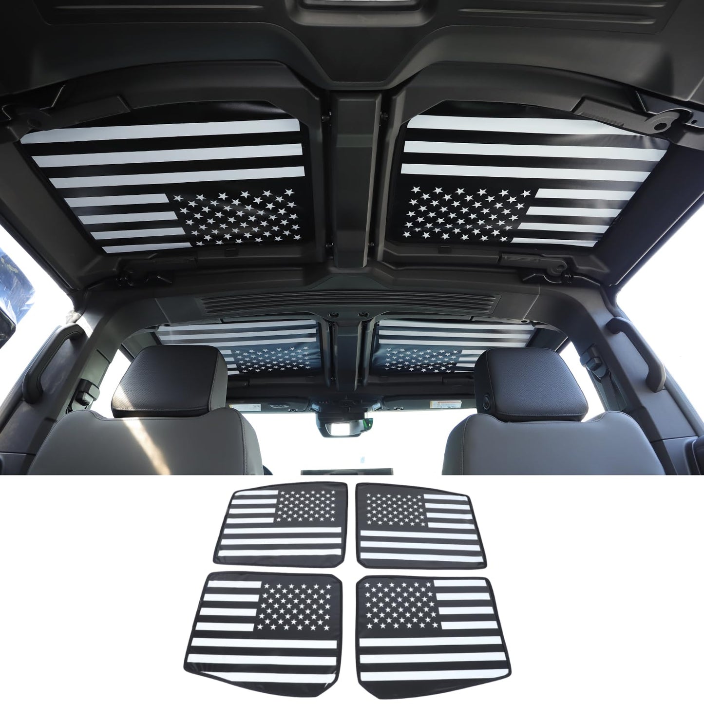for Hummer EV Accessories 4 Top Glass Sunroof Sun Shade,No Gaps No-Sagging Roof Sun Shade Heat Insulation Foldable Reflective UV for Hummer EV SUV Pickup 2022-2024-2025 2026 (American Flag)