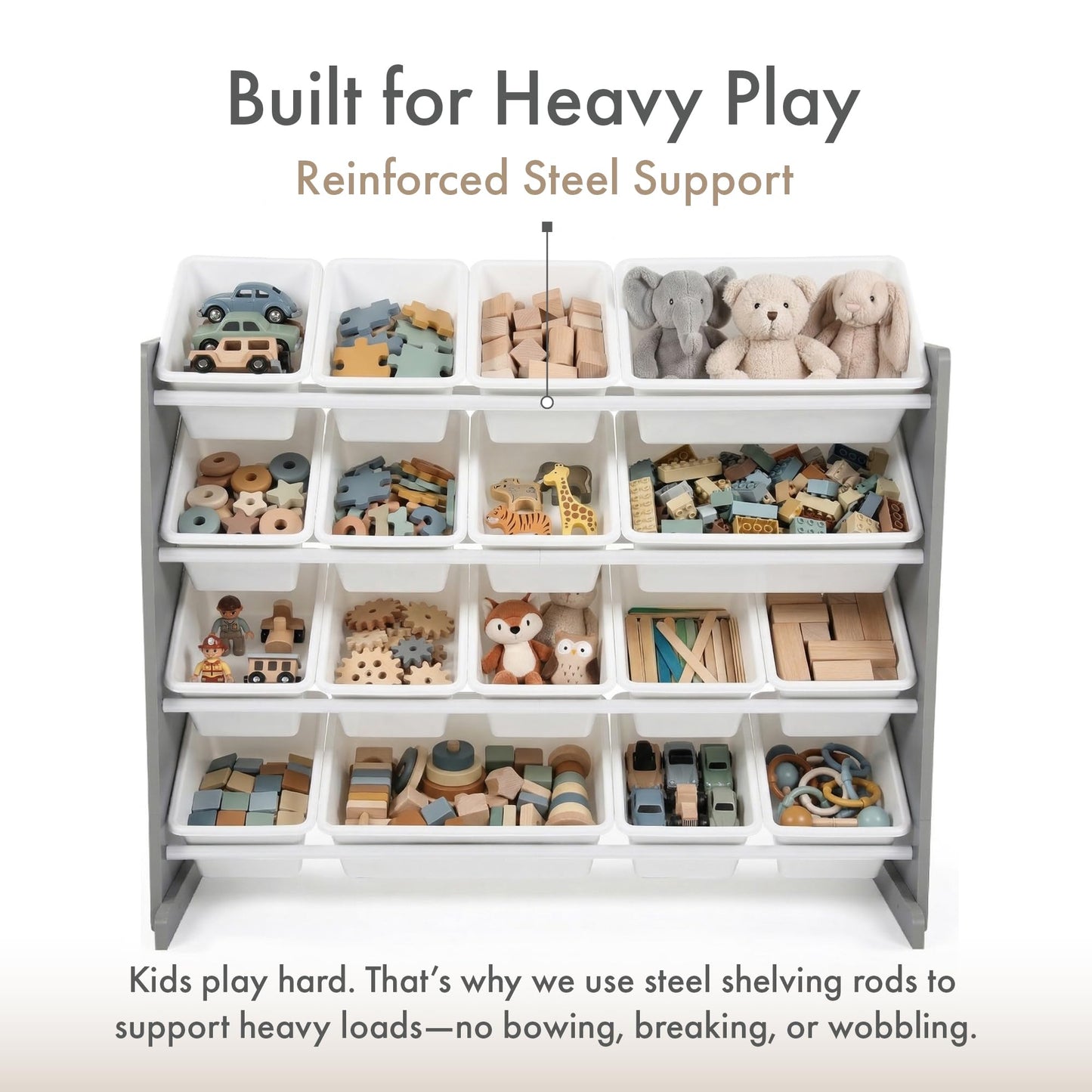 Humble Crew Supersized Toy Storage Organizer with 16 Removable Bins, Grey/White – Large Toy Storage for Toddlers Ideal for Kids' Rooms, Playrooms, and Nurseries - Modern Toy Bins for Kids