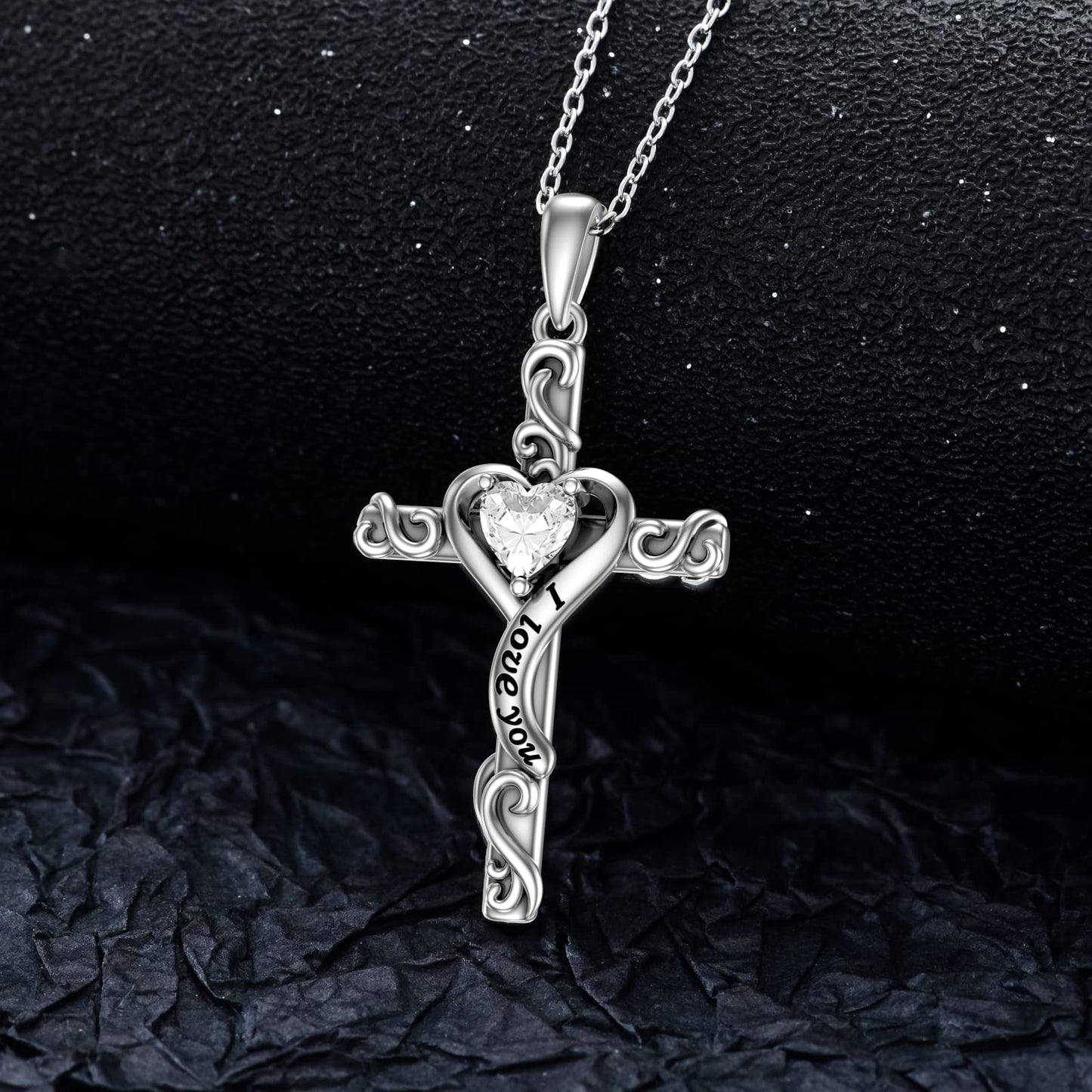 TOUPOP Diamond Cross Necklace for Women Sterling Silver April Birthstone Cross Pendant Necklace Heart Love Jewelry for Her Girlfriend Wife Mom Anniversary Birthday Mothers Day Gifts