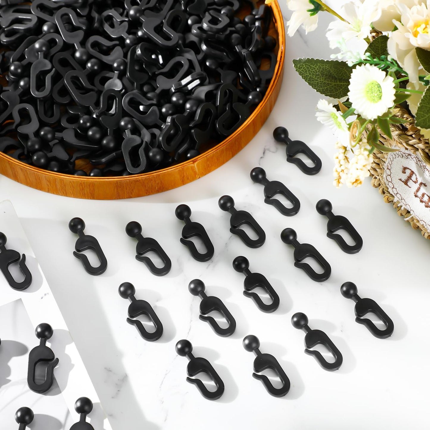 Colingmill 200 Pack Plastic Hooks for Gazebo Curtains and Mosquito Netting Outdoor Hotel Black Curtain Track Hooks Gazebo Replacement Parts Accessories