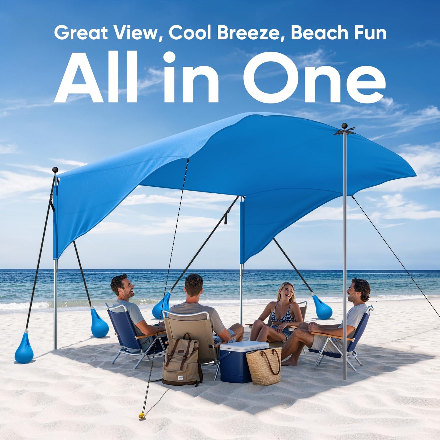MoKo Beach Shade Canopy, 100 Sq.Ft. Wind-Supported Sunshade Sail for 4-6 People, Lightweight Easy Setup Beach Tent with UPF 50+ Sun Protection for Family Travel Coastal Trips