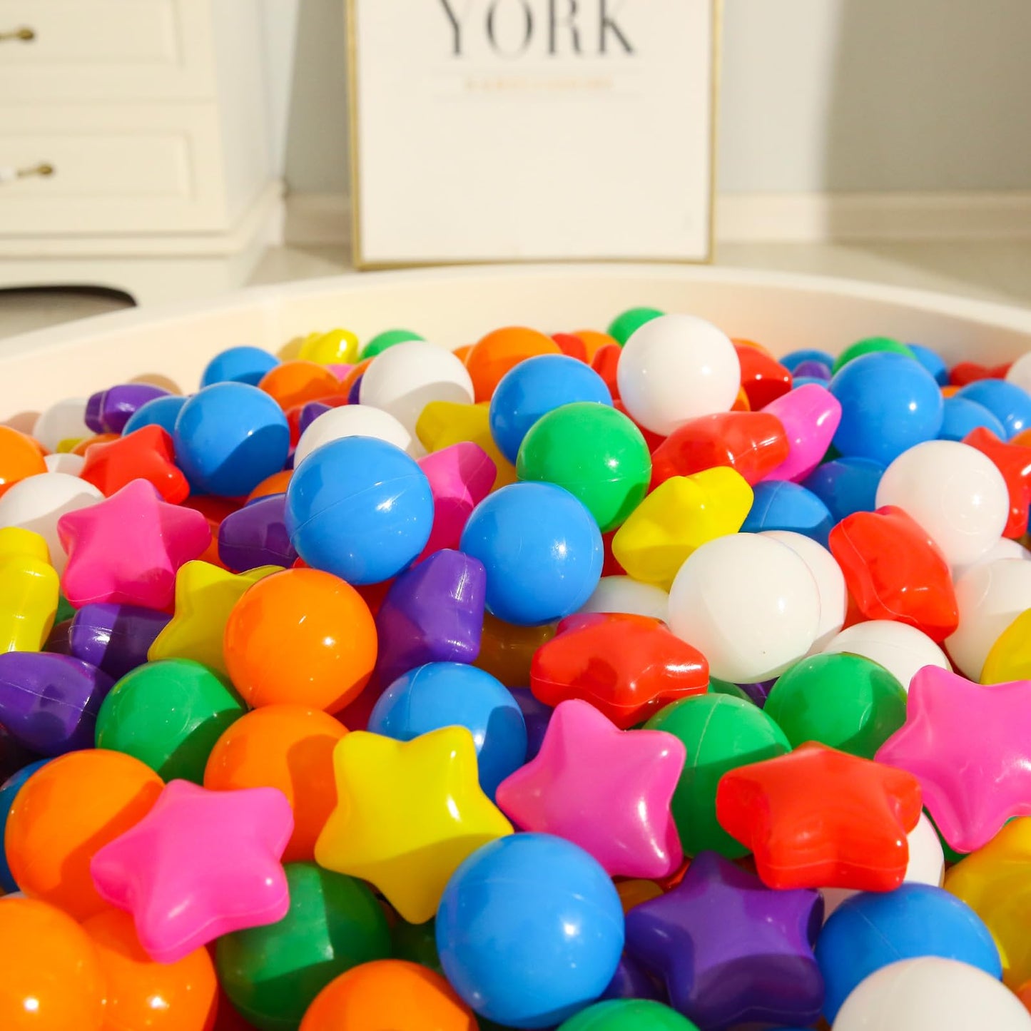 TRENDPLAY Star Ball Pit Balls for Toddlers - 100 Count Star Balls Different Shapes, Non-Toxic Plastic Balls for Safe Play, Boys Girls Festival Party Decoration, Rainbow