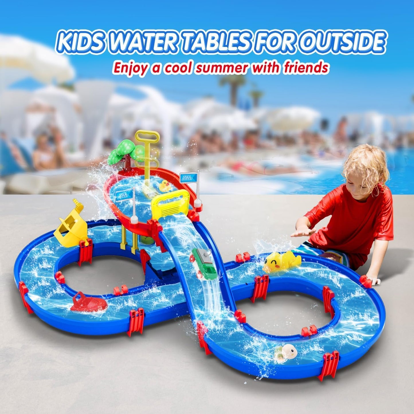 TERRAMUS 2-Tier Water Table Toys for Kids,61PCS Water Park Playset with Pump,Summer Water Toys Waterways for Backyard Beach Pool Lawn,Outdoor Toy for Toddlers 3-5 4-8,Gifts for Boys Girls