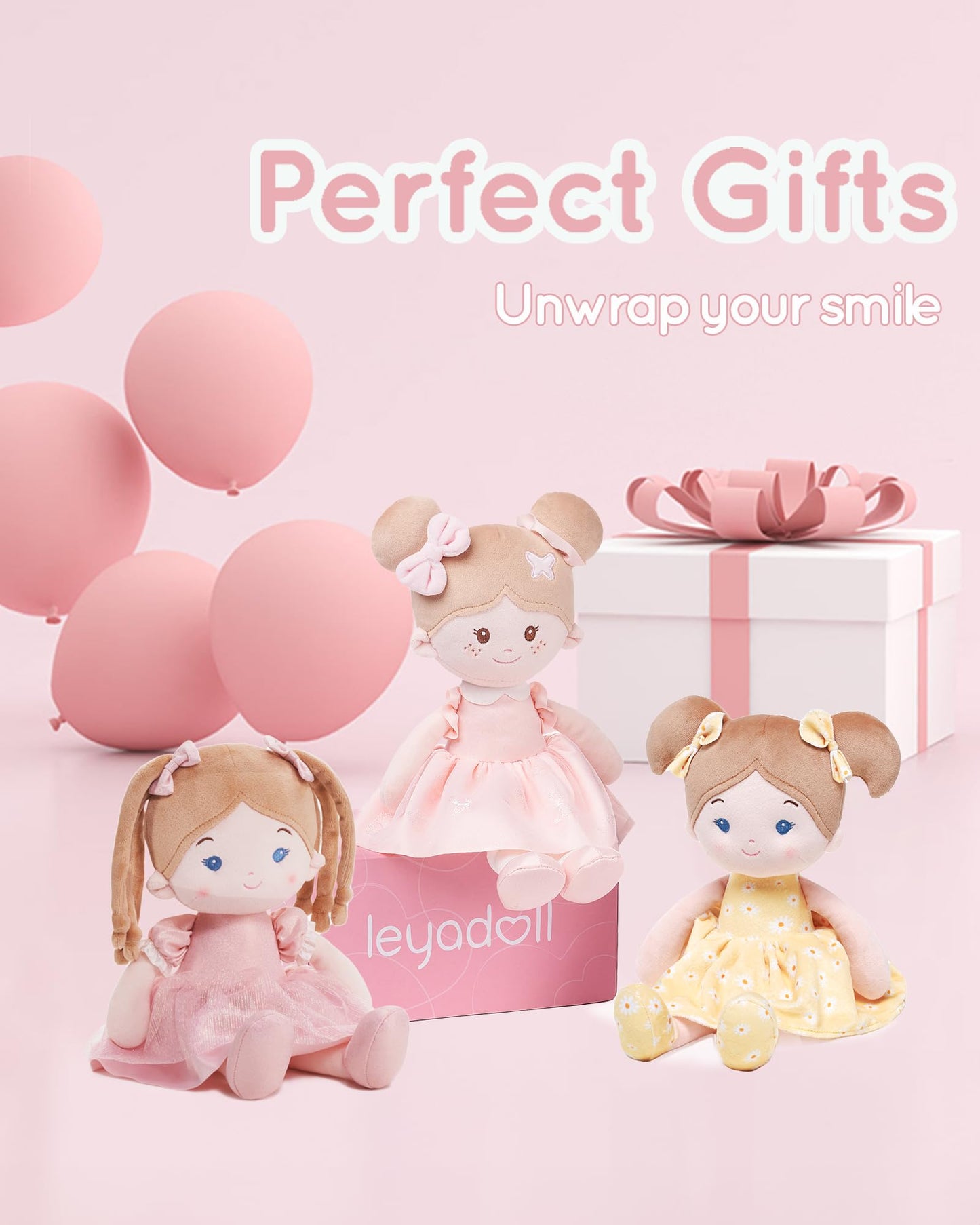 LeyaDoll Soft Baby Doll Toys (12''), My First Baby Rag Doll for 1 Year-Old Girl Birthday Gift, Christmas Plush Toys Gift for Toddler Kids Infants-Halloween Special-Princess Coral-Light-Pink