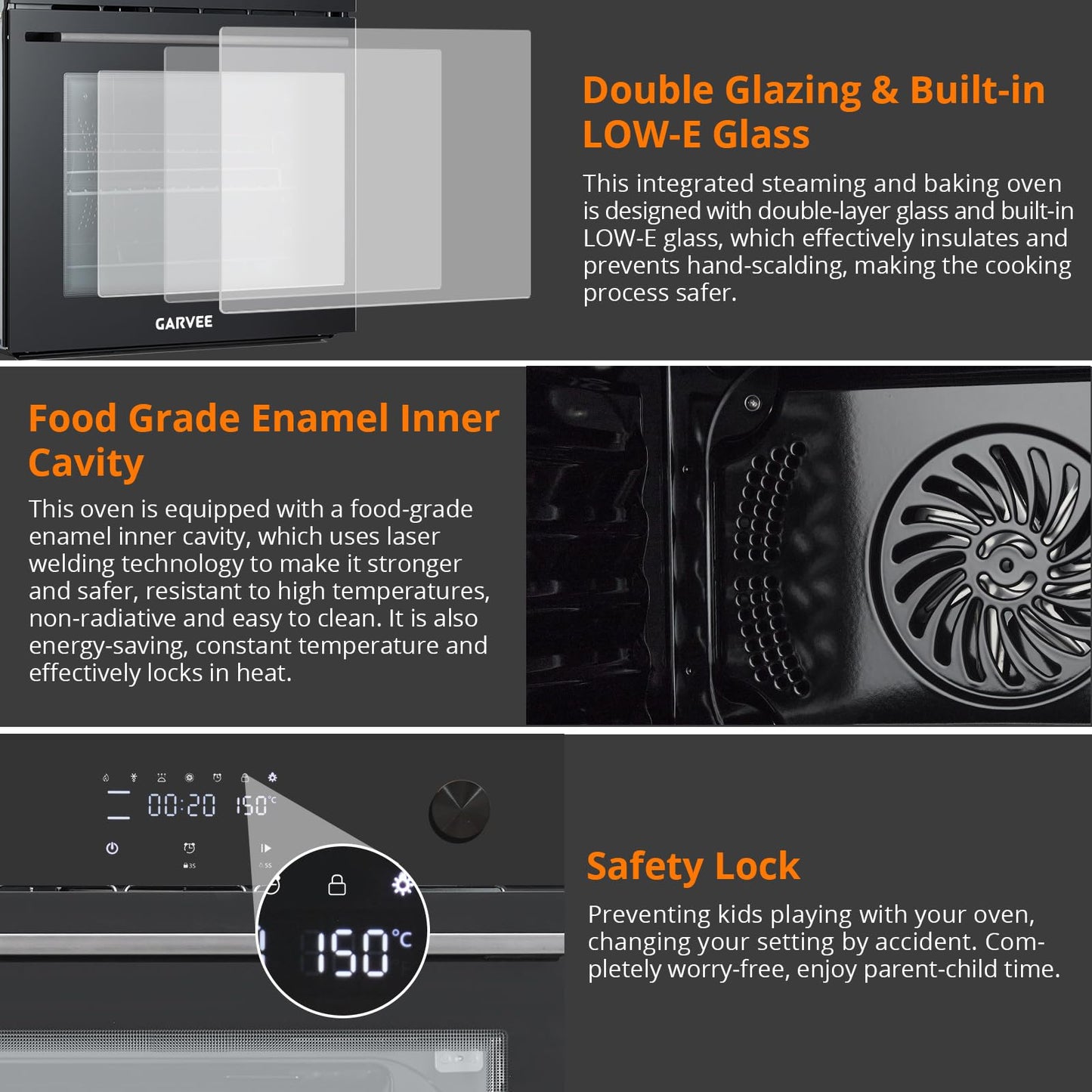 Garvee 24 Inch Built-In Single Wall Oven, 2.5 Cu.Ft Electric Oven with Touch & Mechanical Knob Control, 8 Modes, 3000W, ETL Certified, Black