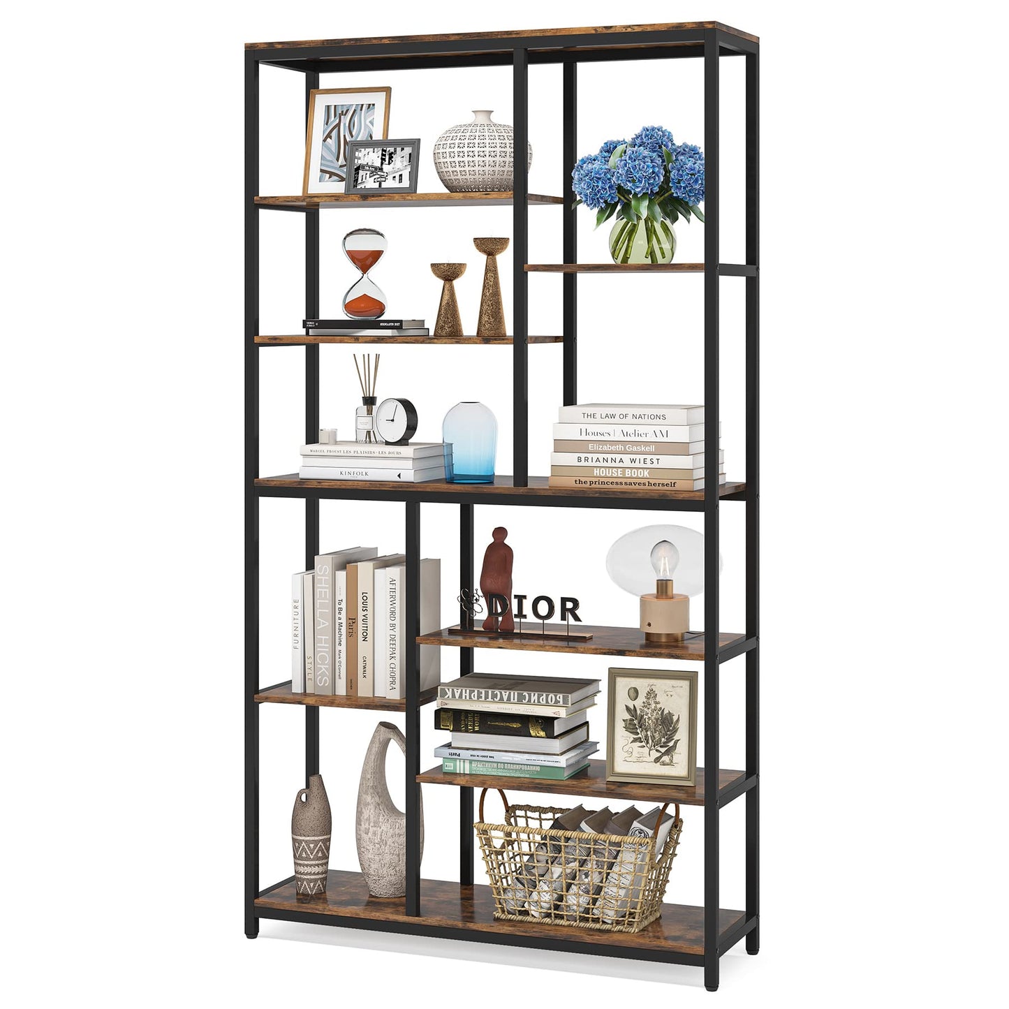Tribesigns 79 inches Tall Bookshelf Bookcase, 8-Tier Staggered Bookcase, Modern Freestanding Open Book Shelves, Wide Wood Etagere Shelving Unit Display Shelf for Living Room