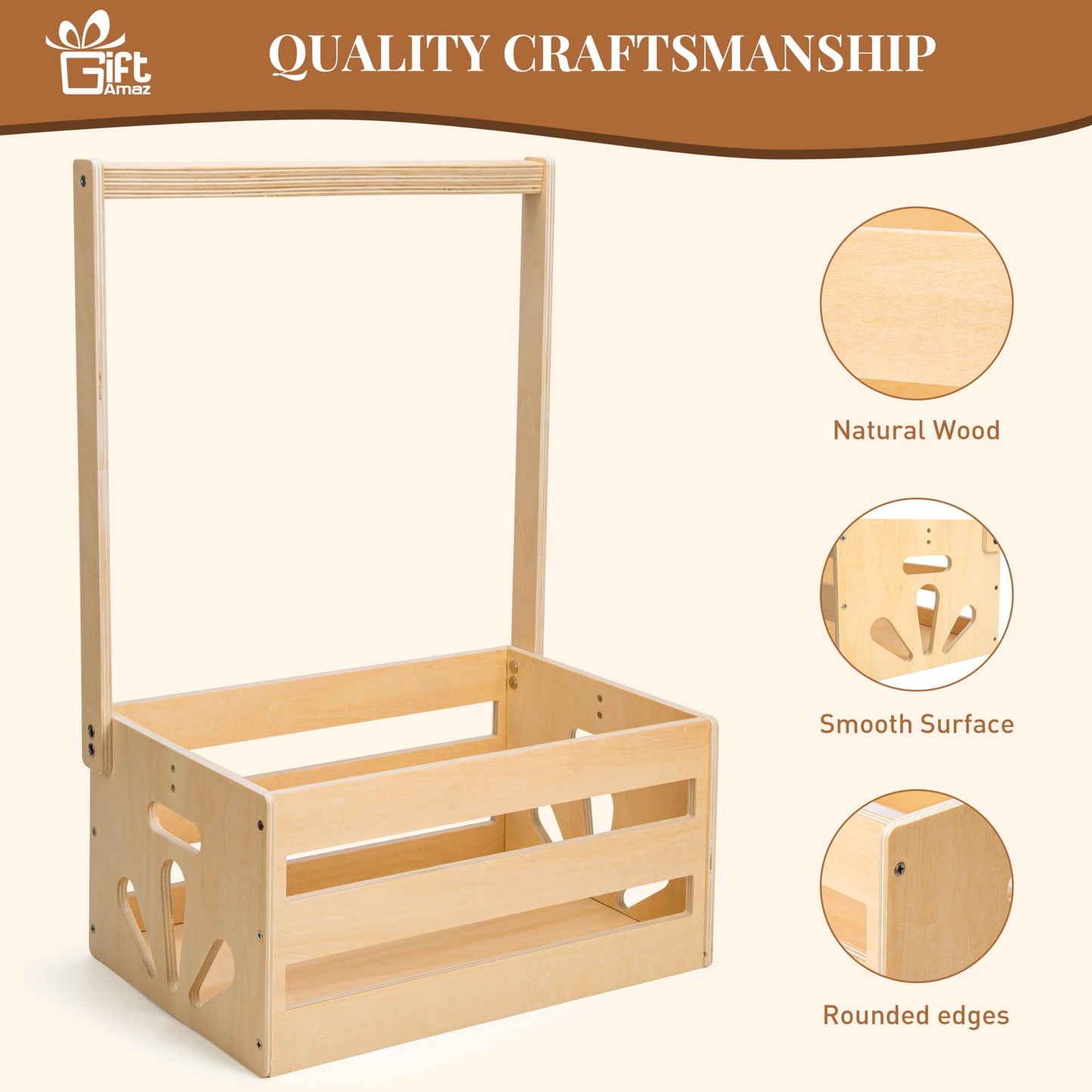 GiftAmaz Wooden Baby Shower Crate Closet, Baby Storage Crate Hamper with Handle, Basket for Baby Shower Gifts, Welcome Gift Basket for Newborn Boys Girls, Pregnancy Gifts for New Parents