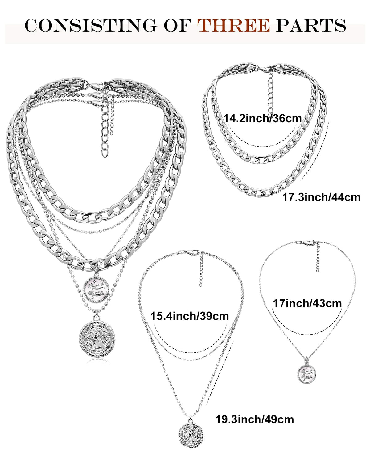 MJartoria Gold Layered Necklaces for Women Trendy Retro Coin Pendant Necklace Dainty Chunky Chain Choker Necklaces for Jewelry Birthday Gifts (Silver, Zodiac-Gemini-3PCS Layered)