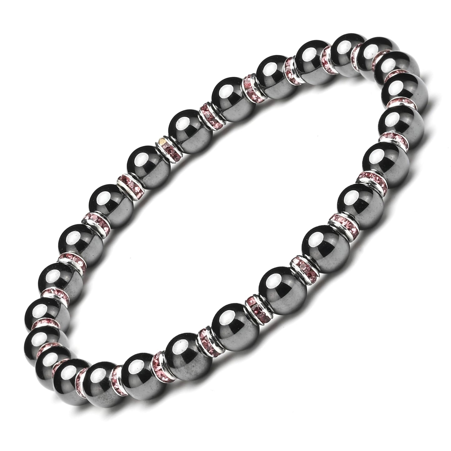 Apocalyptic-K Women's Magnetic Bracelet，Hematite Bracelets，Magnetic Bracelets With Zirconia,Handmade Stretch Bracelet，Eliminates static electricity. (Violet Zirconia,6MM)