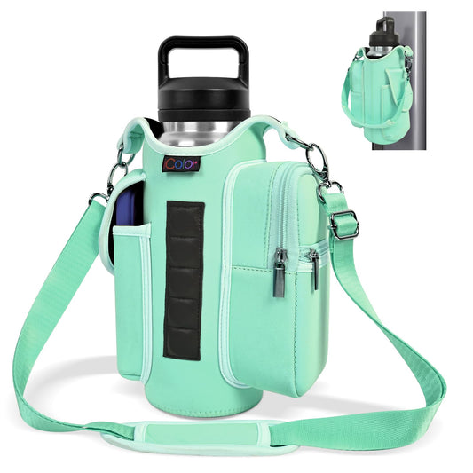 icolor Magnetic Gym Bag Water Bottle Carrier Holder with Phone Pockets & Shoulder Strap,5 Built-in Magnets Gym Bottle Pouch Sleeve,Magnetic Bag Gym Accessories Organizer for Men Women