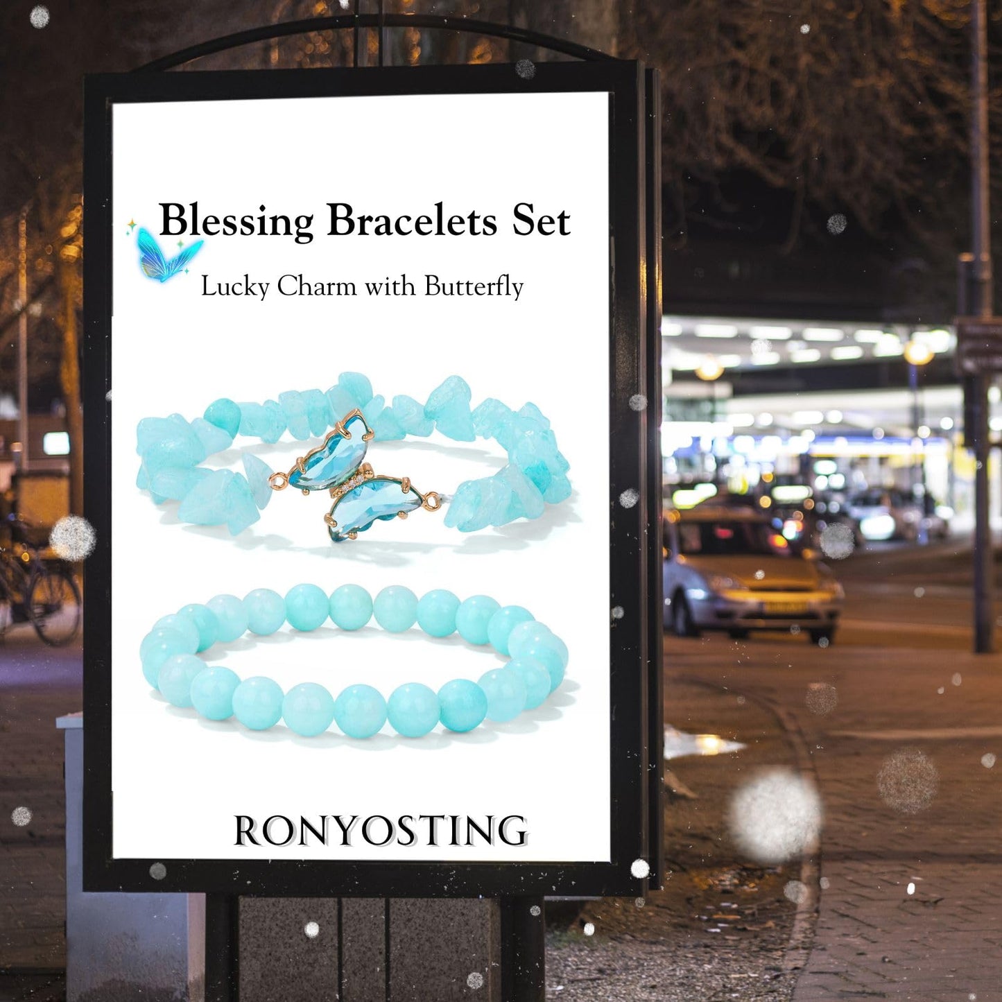 RONYOSTING Amazonite Healing Bracelet for Women - Yoga Jewelry with Butterfly Charm, Handmade Stretchy Round Beads Bracelet, Enhance Positive Energy