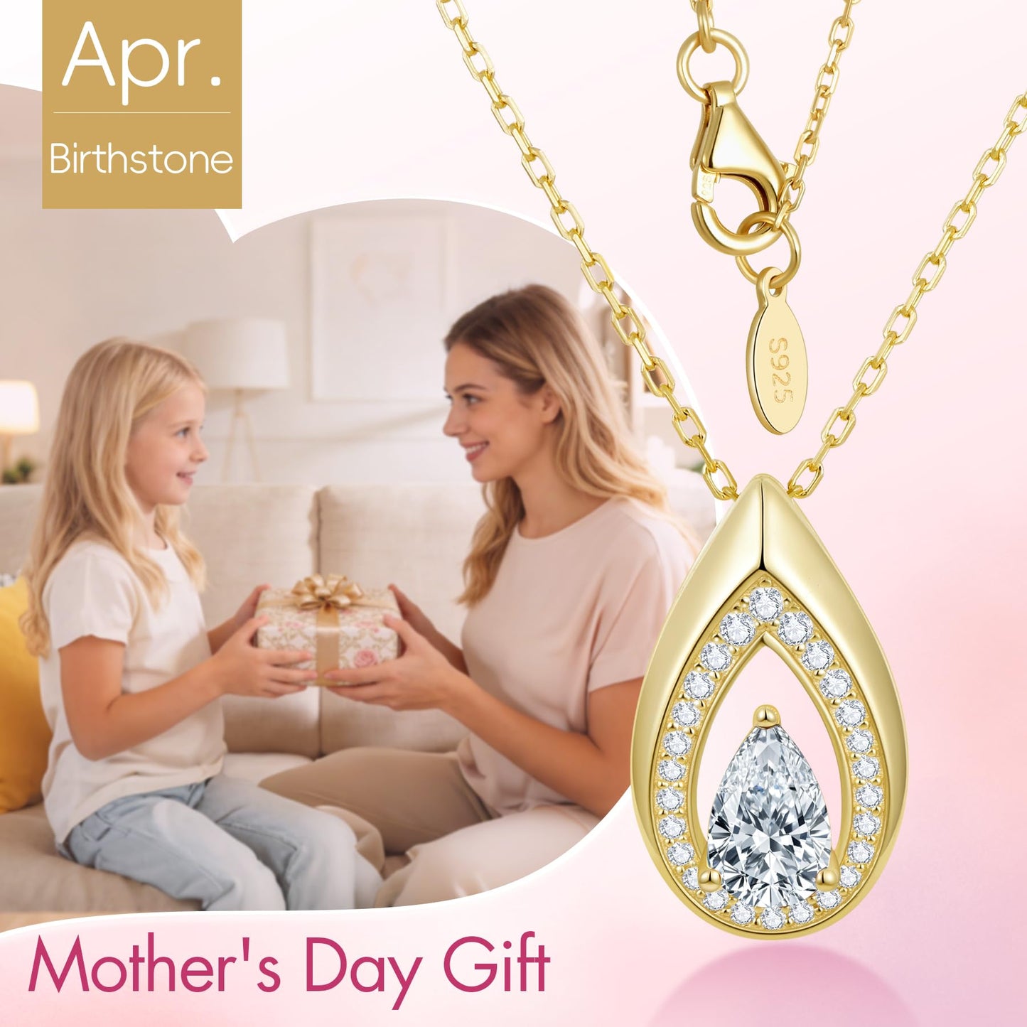 Kstyle Yellow Gold Moissanite Pendant Necklaces for Women Valentine's Day Birthday Gift Anniversary Jewelry for Wife Daughter Grandma Mom Sister (1 cttw Non Tarnish)