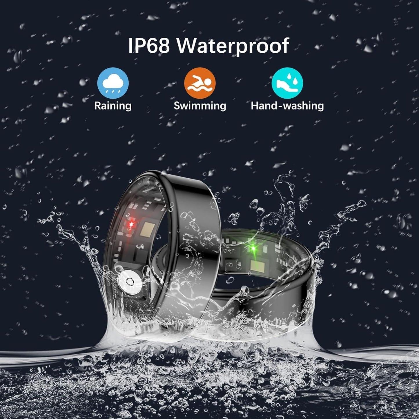 Smart Rings for Women Men, Fitness Ring with Heart Rate, Blood Oxygen, HRV, Stress, Sleep Tracker, Step Tracker, No Subscription Fee, lP68 Waterproof Smart Ring for iPhone & Android (Black 12#)