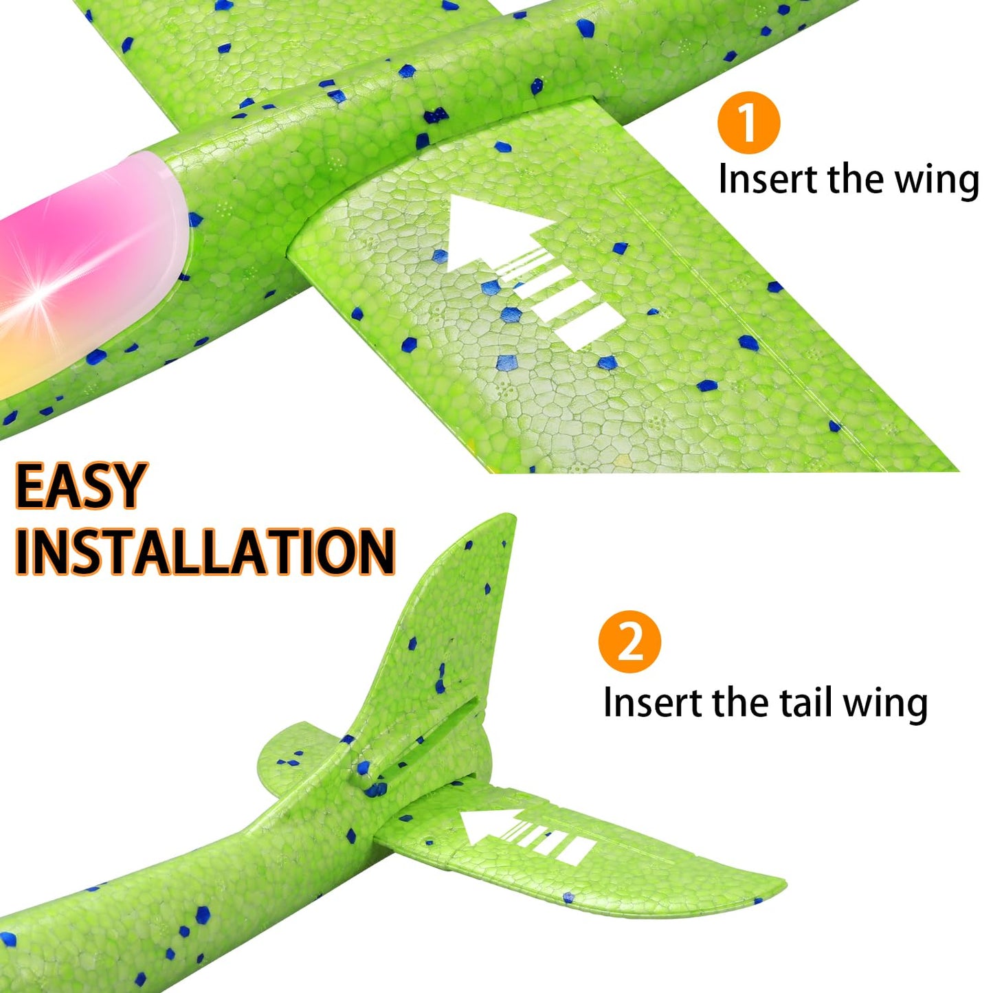 CUKU 6 Pack LED Light Airplane Toys-17.5" Large Throwing Foam Plane-2 Flight Modes Glider Plane-Outdoor Flying Toys for Kids-Flying Toys Gift for Boys Girls 3 4 5 6 7 8 9 Years Old