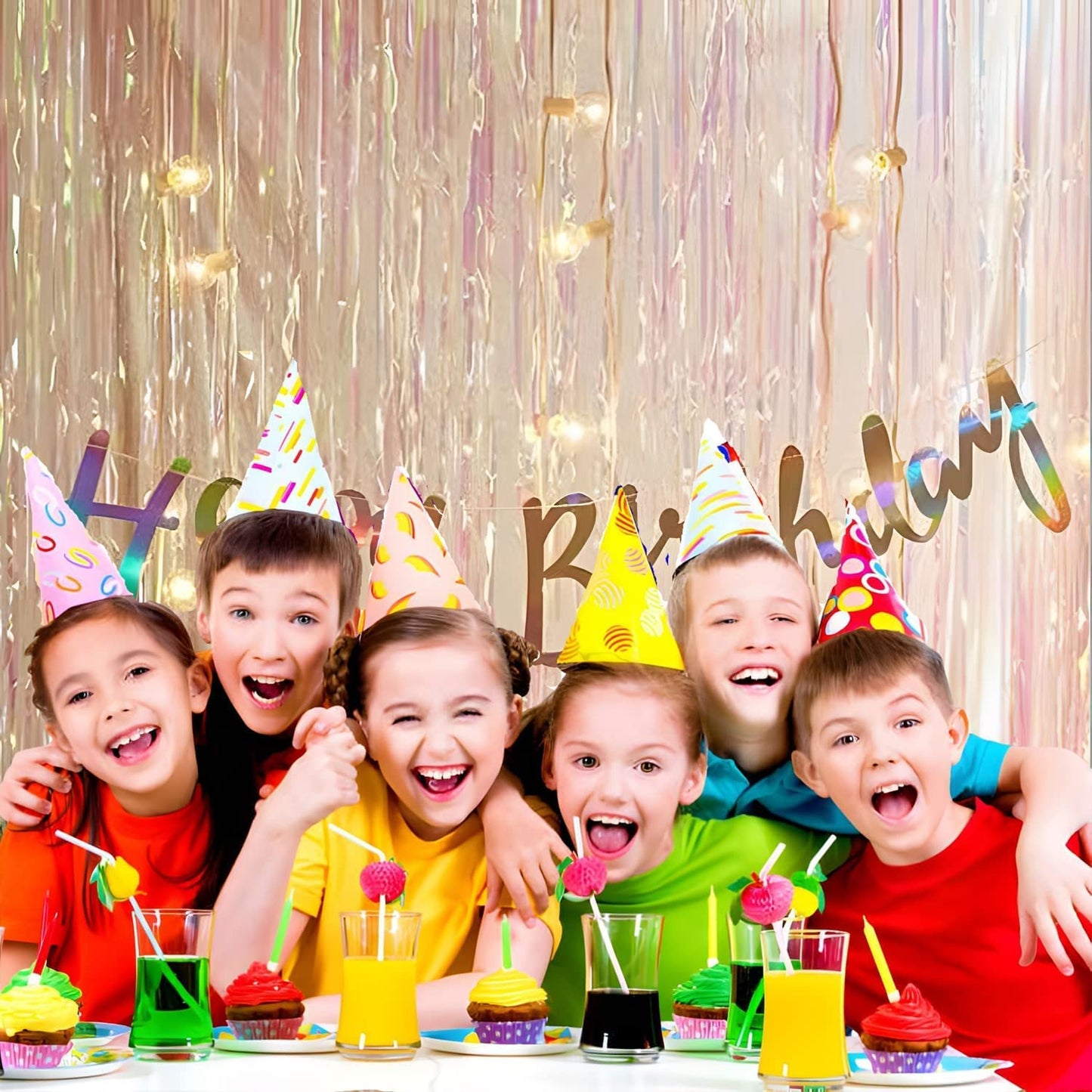 BRAVESHINE Iridescent Foil Fringe Backdrop - 2 Pack 3.2x6.5ft Holographic Tinsel Photo Booths Pros Streamer Curtains for Girl/16th Birthday/Engagement/Bridal/Anniversary/Bachelorette Party Decorations