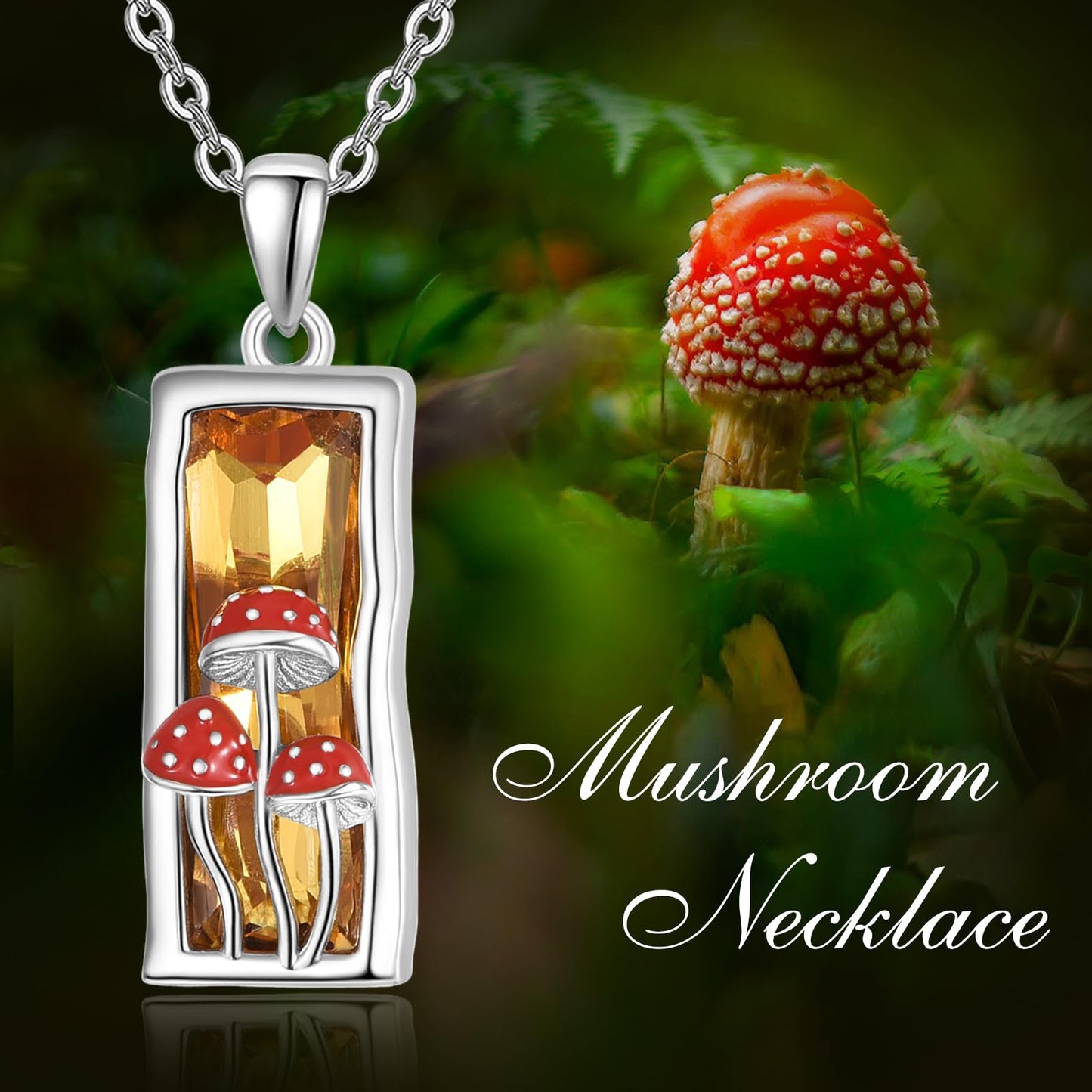 AENEAS Mushroom Necklace 925 Sterling Silver Citrine Crystal Mushroom Pendant Necklace Cute Mushroom Jewelry Gifts for Women Wife Her
