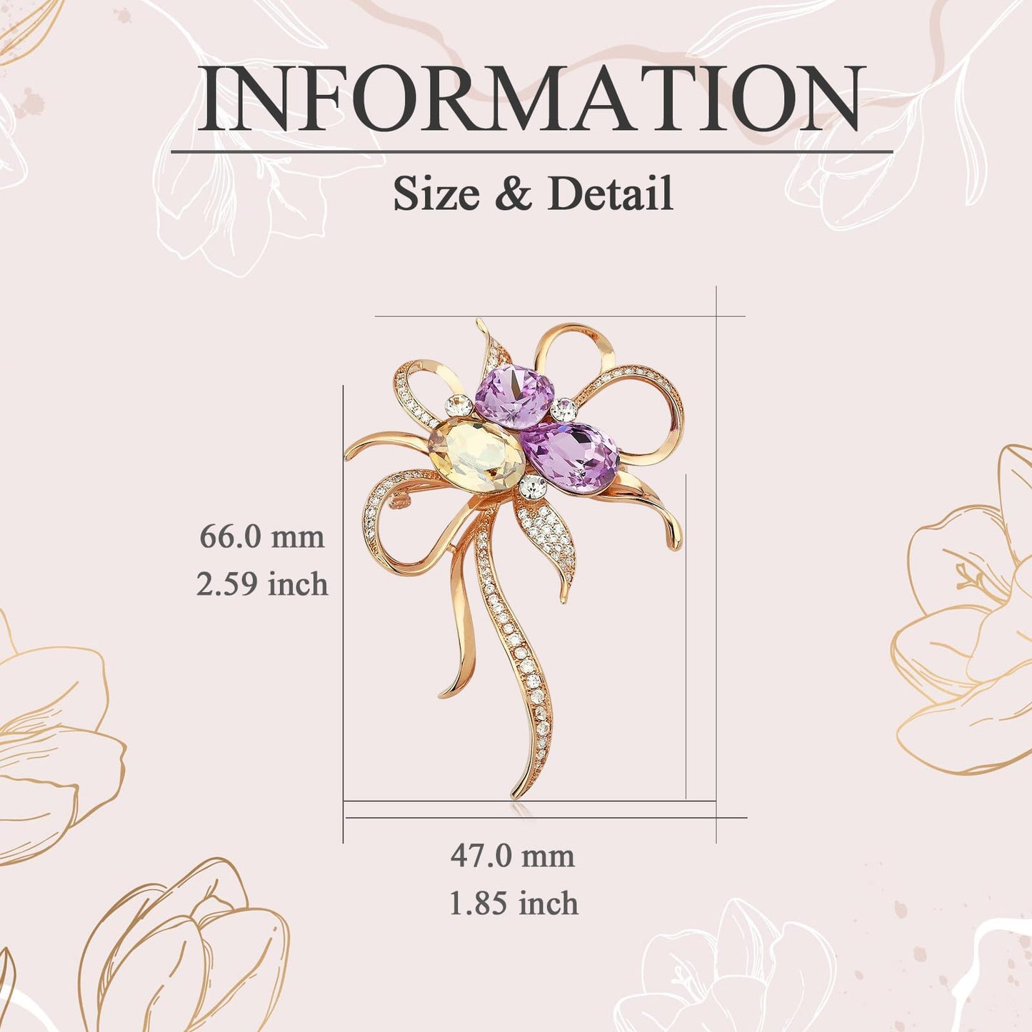EMEGCY Purple Crystal Flower Brooch for Women Gold Plated Bow Brooch Pins Waterdrop Flower Pin Birthstone Jewelry Birthday Gift for Wife Girlfriend