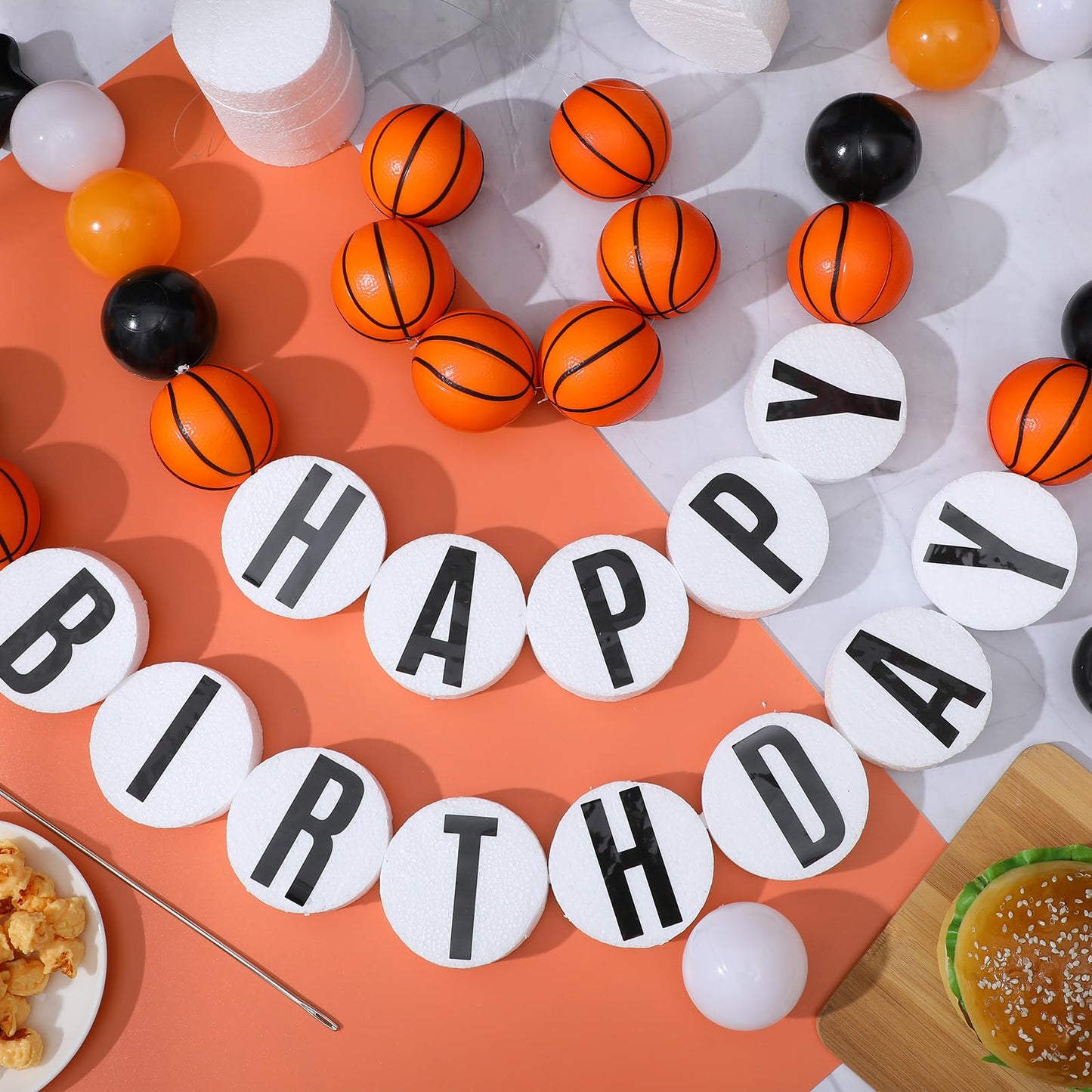 Simgoing 98 Pcs Basketball Birthday Banner Jumbo DIY Friendship Bracelet Birthday Banner Kit Customizable Party Giant Garland Decoration for Basketball Sports Theme Party Decorations