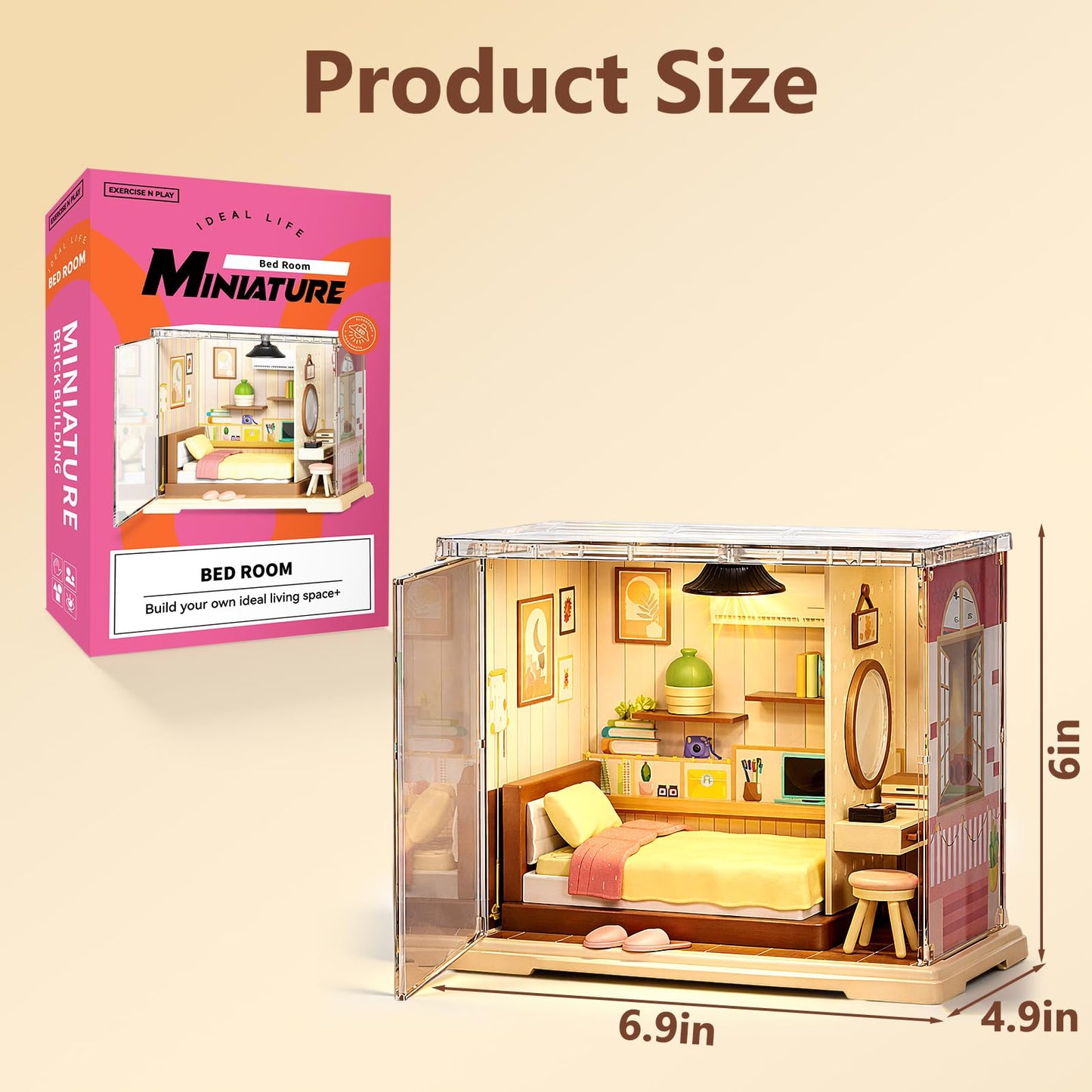 BUSOHA DIY Miniature Cozy Home House Kit - Tiny House with LED Light & Dust Cover Tiny Home with Furniture for Adults Dollhouse Model Building Set, Mini Room Craft Gift for Women & Teens