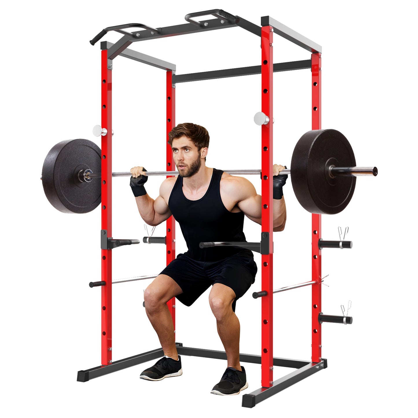 ActiveTrail Heavy-Duty Power Cage with Pull-Up Bar, 1100LB Capacity Squat Rack for Home Gym Strength Training with Adjustable j-Hooks & Safety Bars