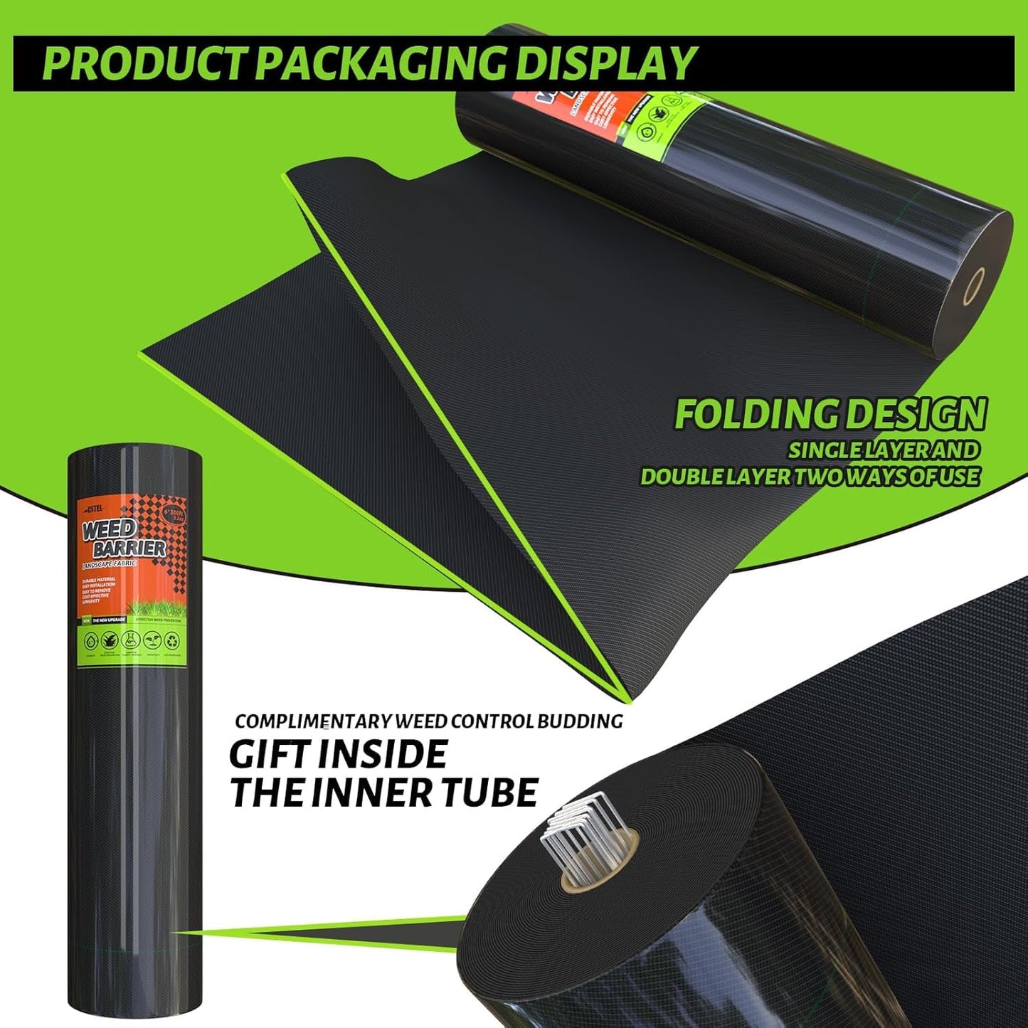 CFTEL 3x50FT Weed Barrier Landscape Fabric Heavy Duty, 3.2oz Durable Geotextile Fabric, Block Gardening Ground Cover Weed Mat, Weed Control Garden Cloth for Landscaping, French Drains, Yard Driveway