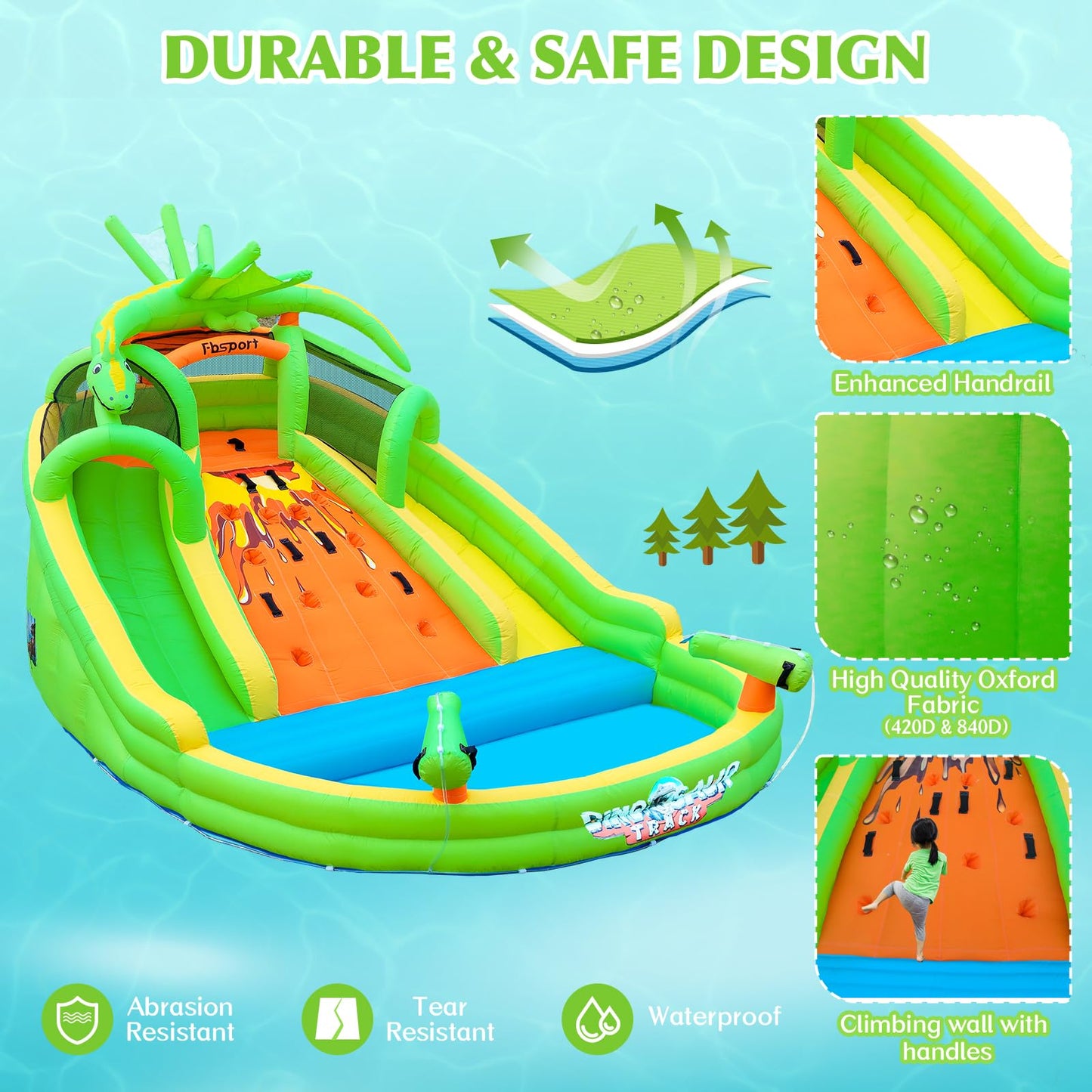 FBSPORT Inflatable Bounce House for Kids, Indoor Bounce House with Slide, Climbing, Water Guns, Bouncy Castle for Park Backyard Outdoor Indoor (with Blower)