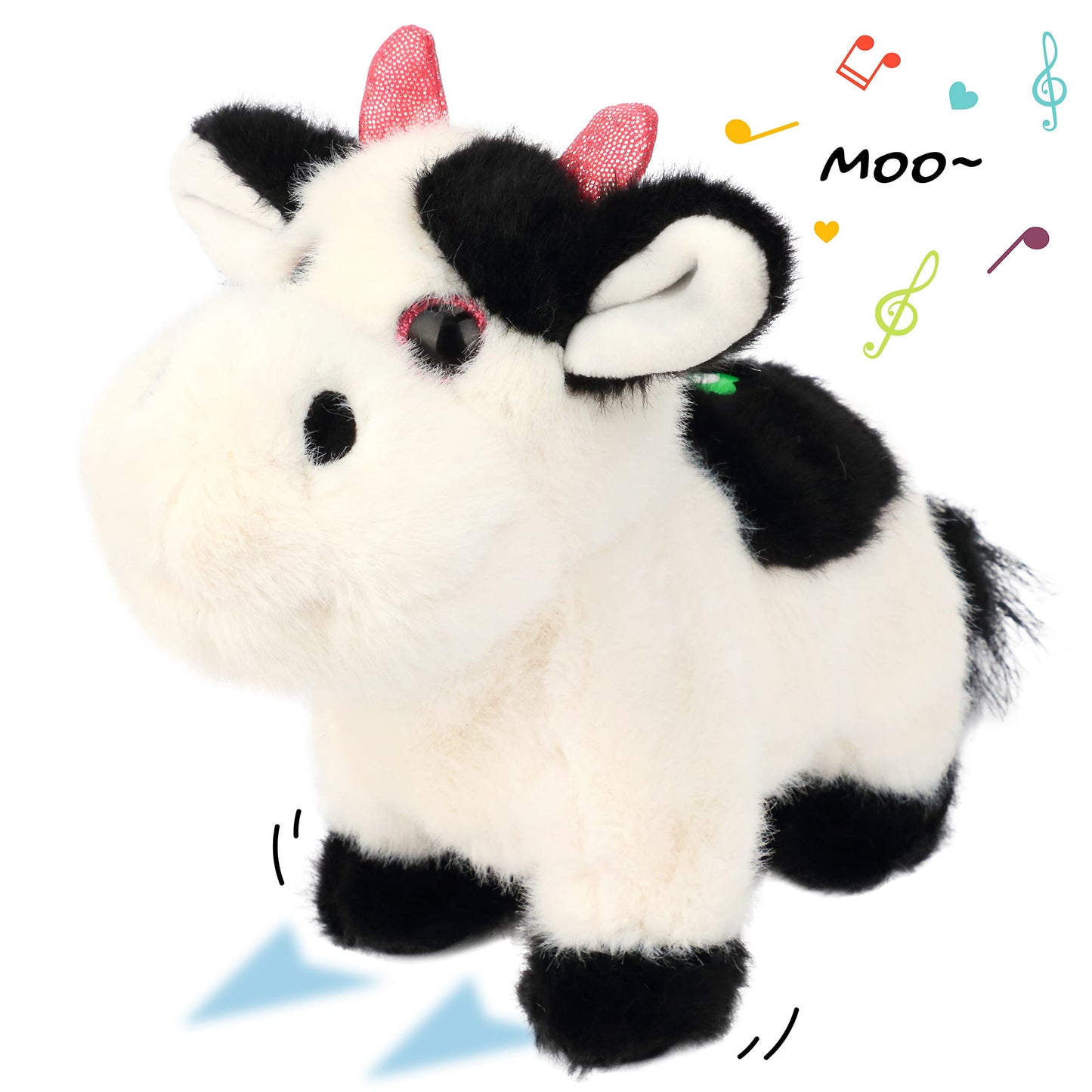 Cuteoy Walking Black Cow Stuffed Animal Speaking Moo Plush Cattle Electric Interactive Animated Plushies Toy for Girls Boys Birthday