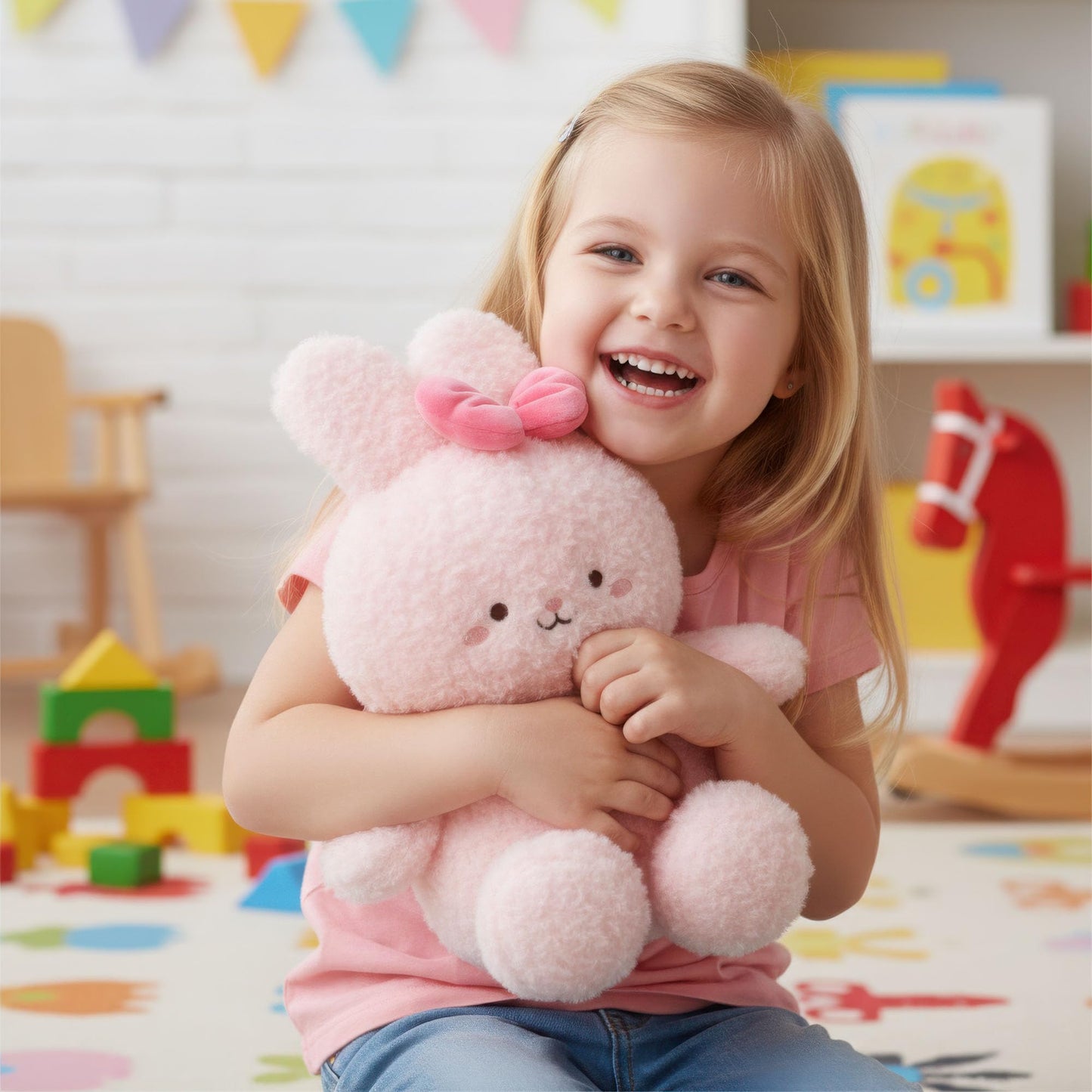 Linzy 10” Bowtie Bunny Stuffed Animal Holding Bear, Soft Pink Plush Toy for First Day of School, Birthday, Christmas, Valentine’s Day & Holidays, Plushie for Girls, Toddler, Kids & Women