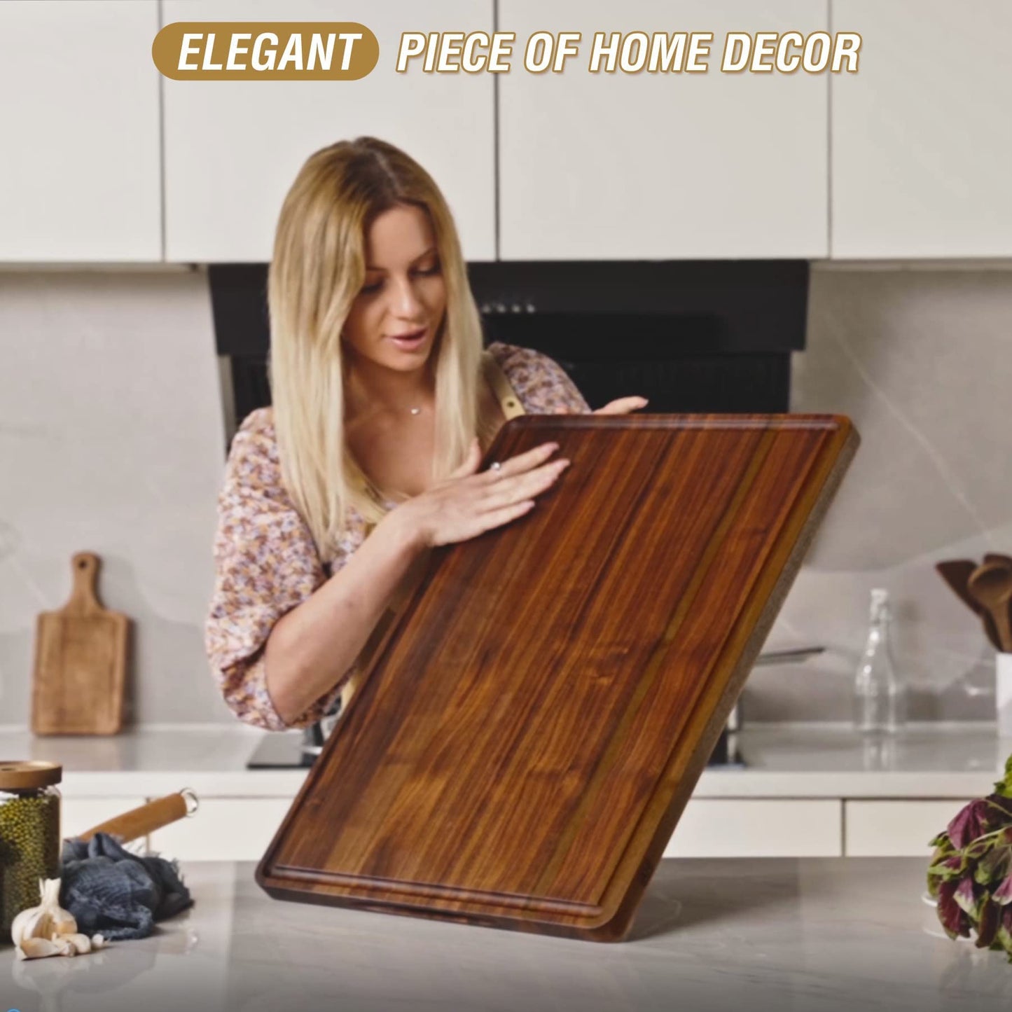 AZRHOM Walnut Wood Cutting Board, 24x18in Extra Large Wooden Chopping Boards with Deep Juice Groove and Side Handle, Thick Butcher Block for Kitchen Meat Cheese Gift for Wife Mom Gift Box